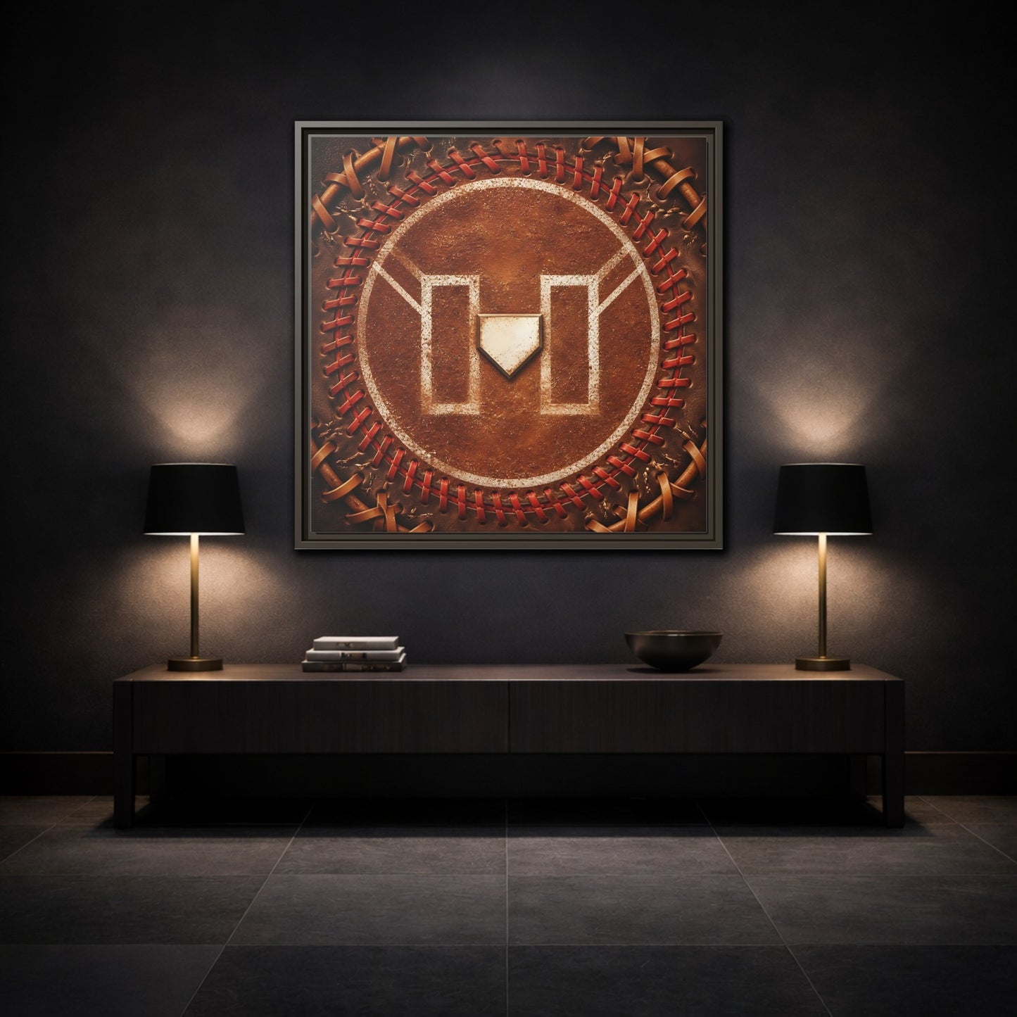 Mockup 3. Sports Baseball Field Baseball Home Plate shown as framed canvas print
