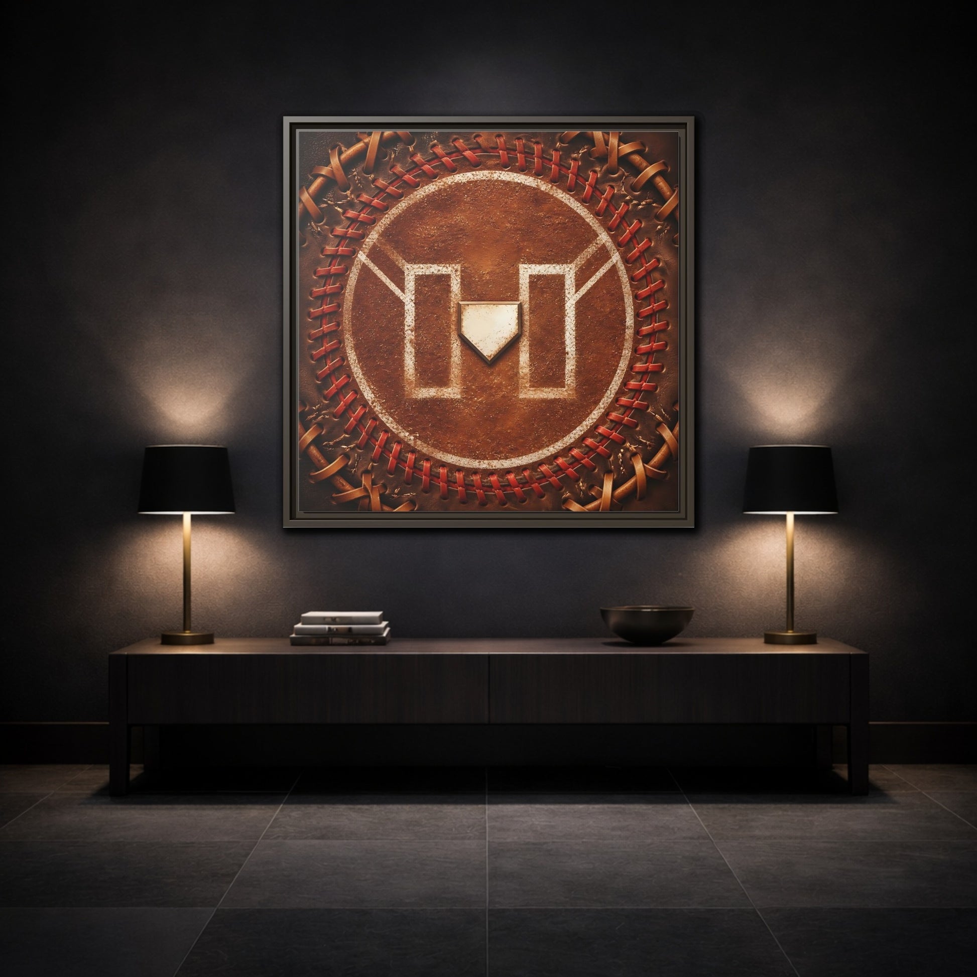 Mockup 3. Sports Baseball Field Baseball Home Plate shown as framed canvas print