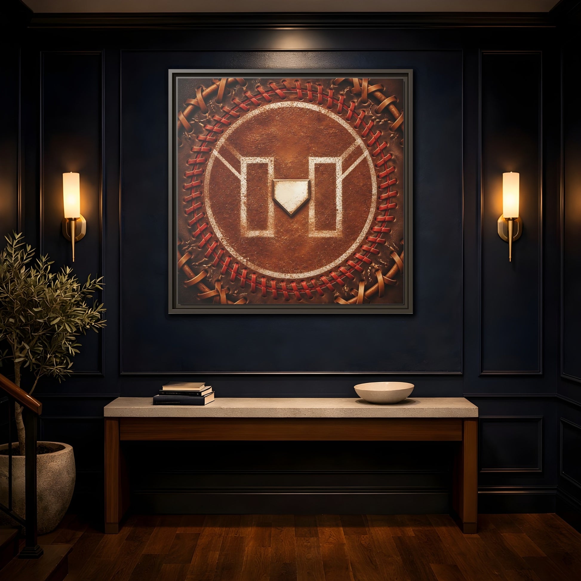 Mockup 4. Sports Baseball Field Baseball Home Plate shown as framed canvas print