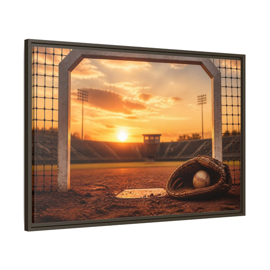 Main Mockup. Sports Baseball Field Baseball Sunset shown as framed canvas print
