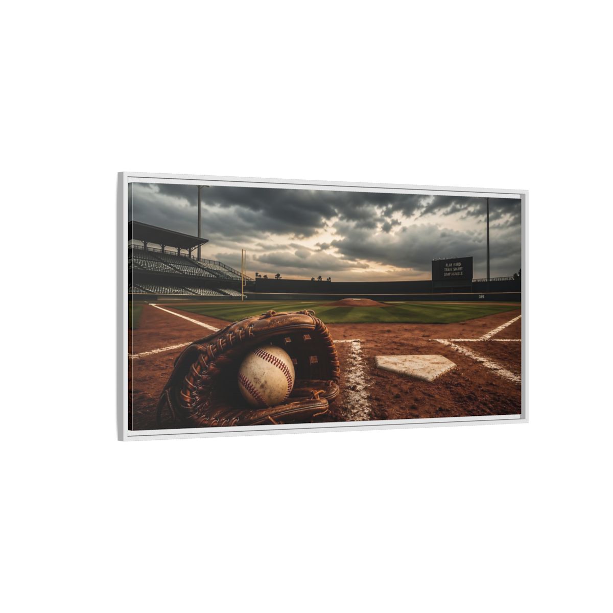 Side Mockup 3. Sports Baseball Field Baseball Field shown as framed canvas print