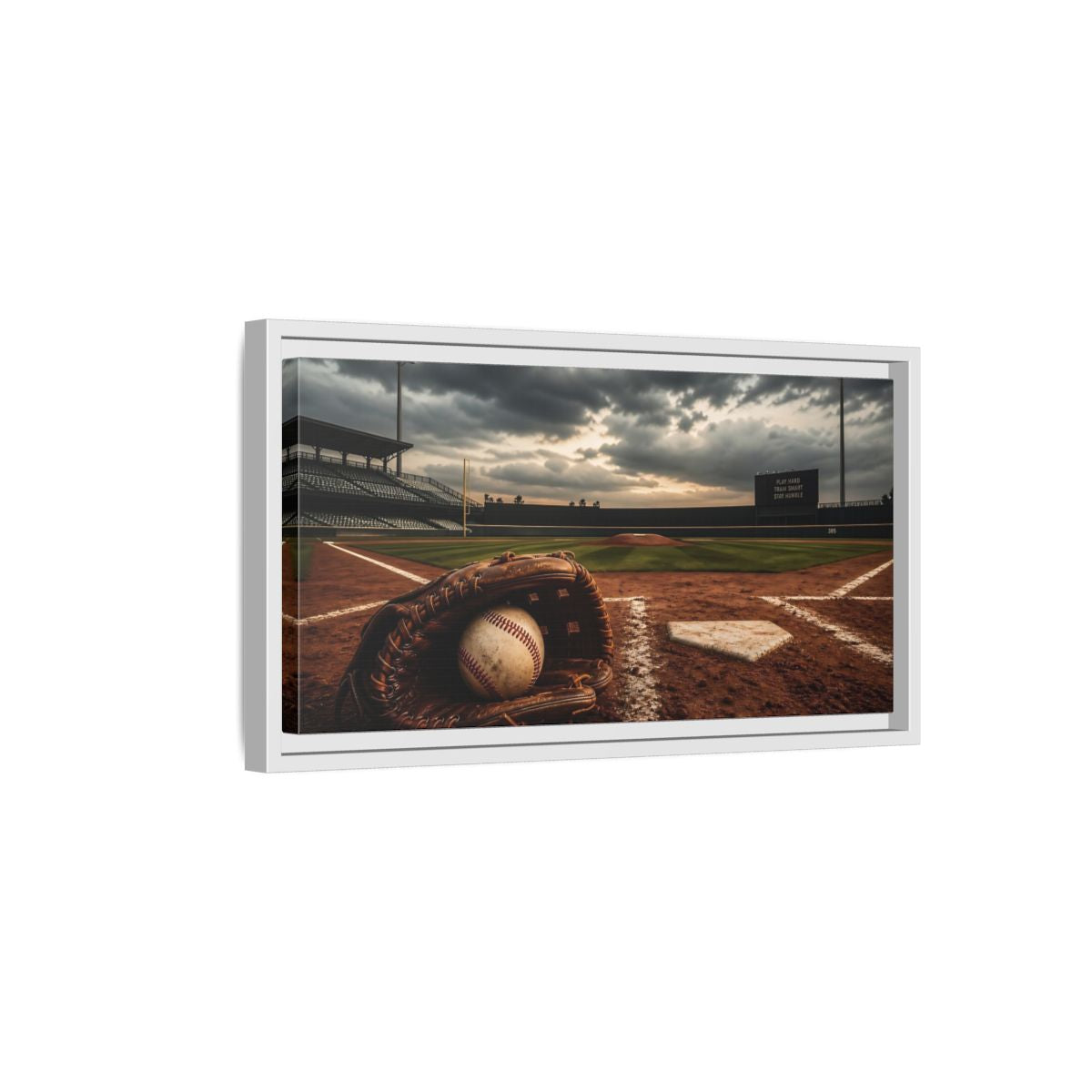 Side Mockup 6. Sports Baseball Field Baseball Field shown as framed canvas print