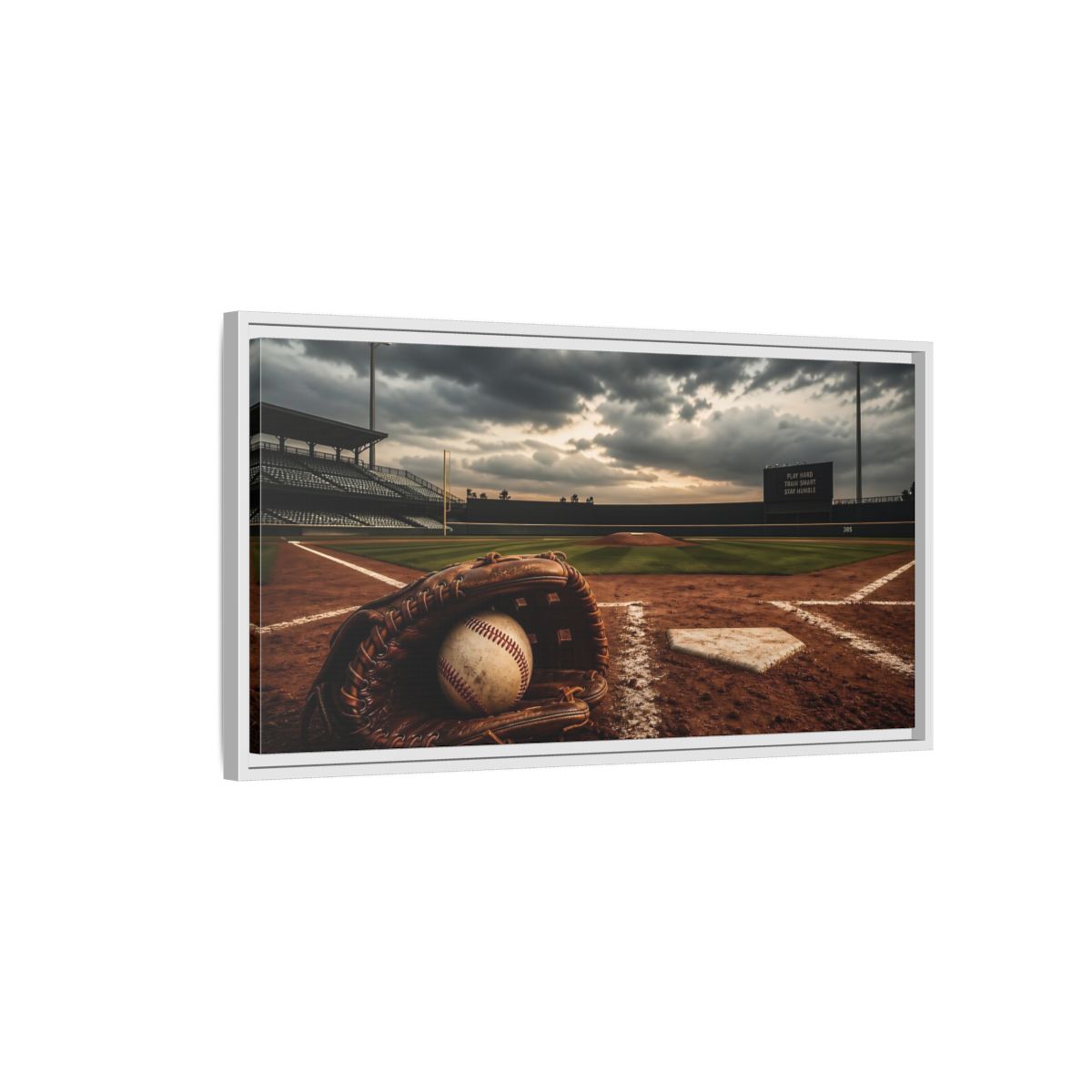 Side Mockup 1. Sports Baseball Field Baseball Field shown as framed canvas print