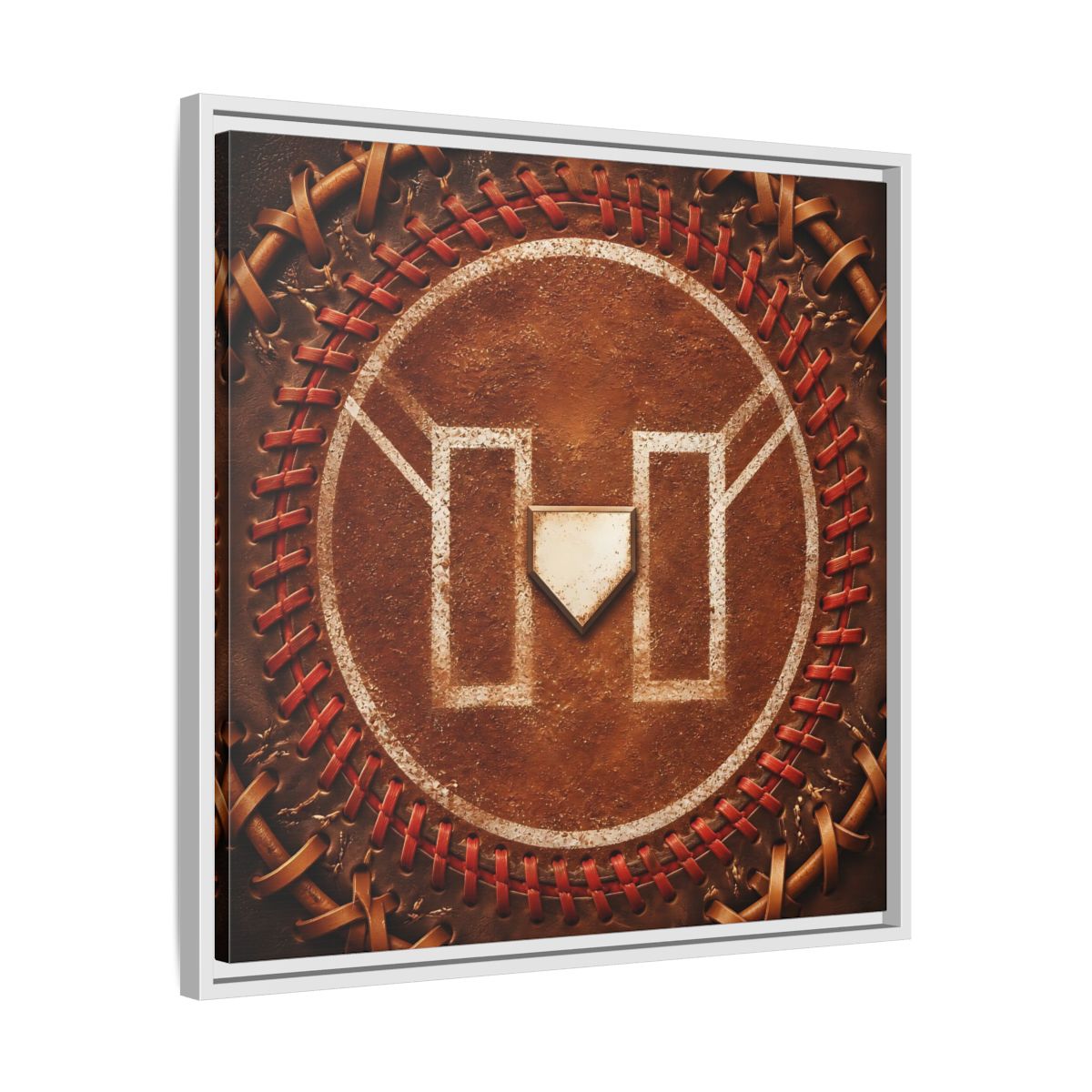 Side Mockup 26. Sports Baseball Field Baseball Home Plate shown as framed canvas print