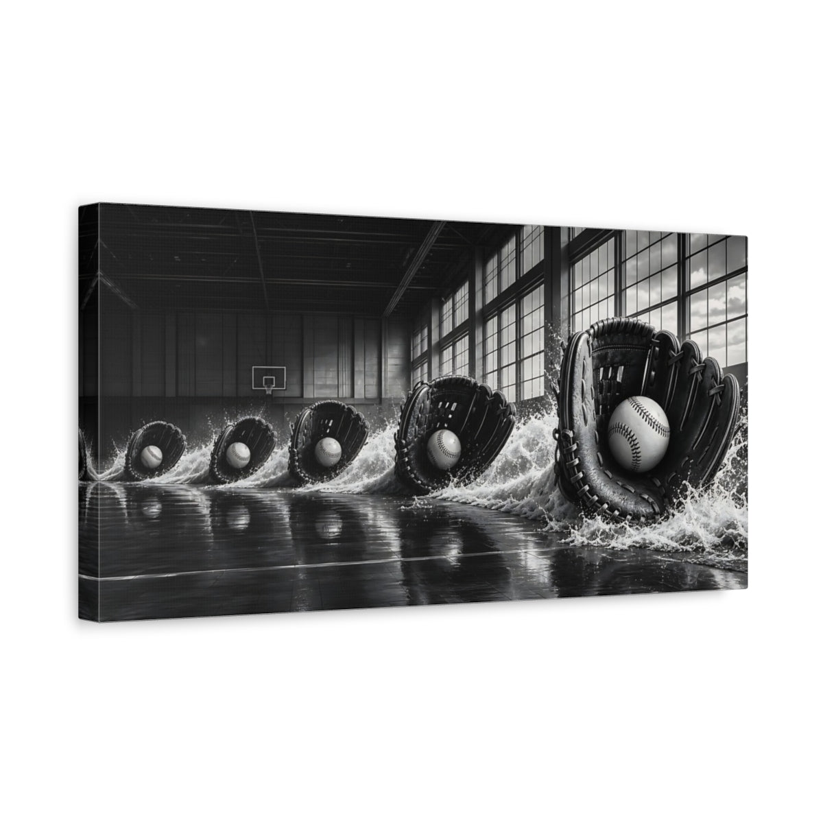 Side Mockup 3. Sports Baseball Gear Black And White Sports shown as canvas print