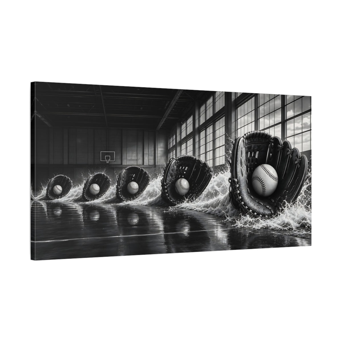 Main Mockup. Sports Baseball Gear Black And White Sports shown as canvas print
