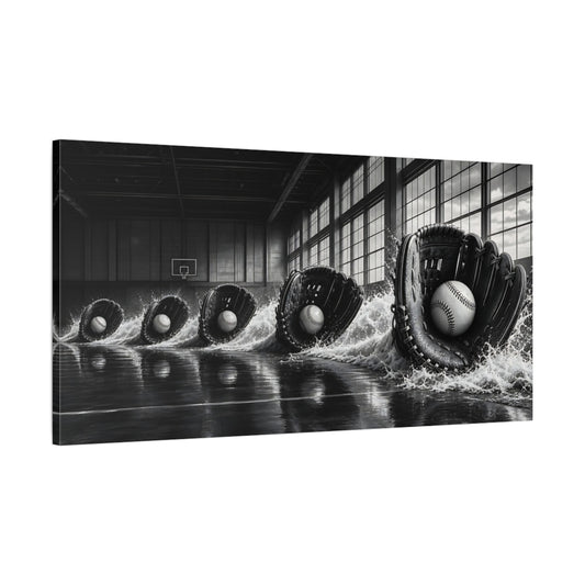 Main Mockup. Sports Baseball Gear Black And White Sports shown as canvas print