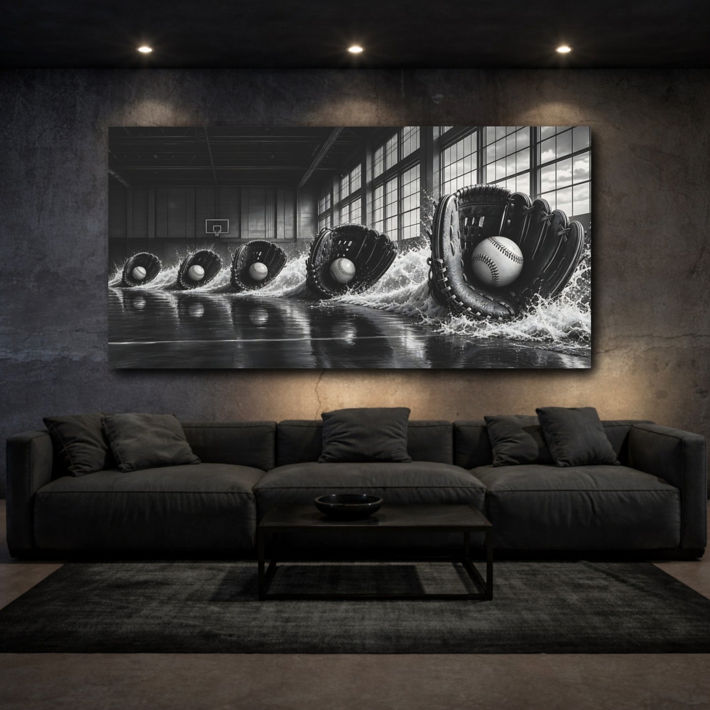 Mockup 4. Sports Baseball Gear Black And White Sports shown as canvas print