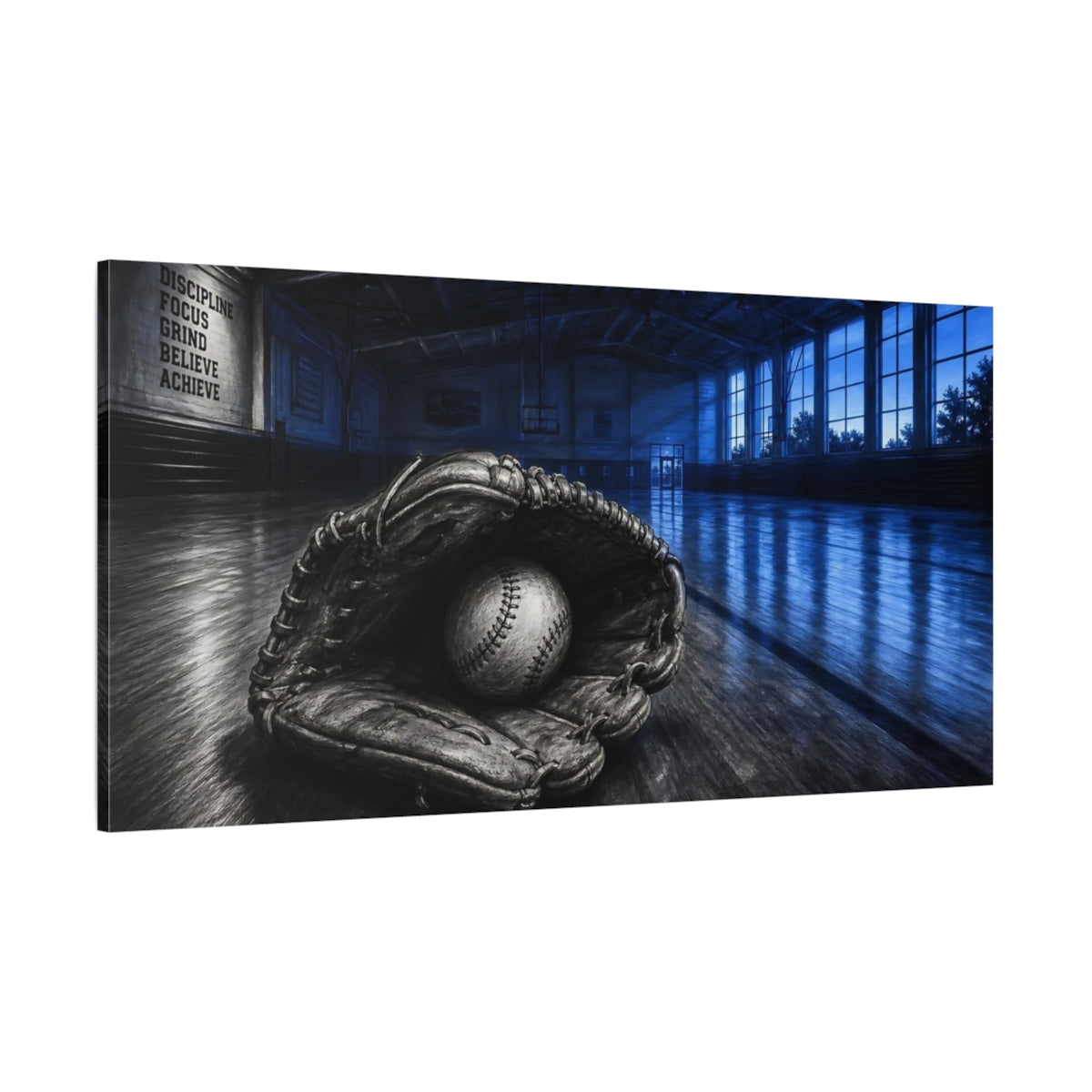 Side Mockup 2. Sports Baseball Glove Blue And Black shown as canvas print