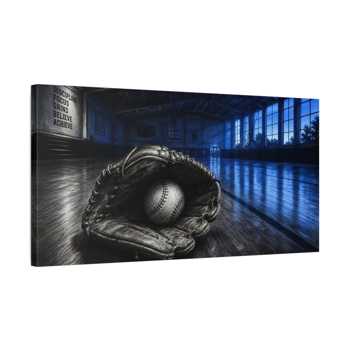 Side Mockup 1. Sports Baseball Glove Blue And Black shown as canvas print