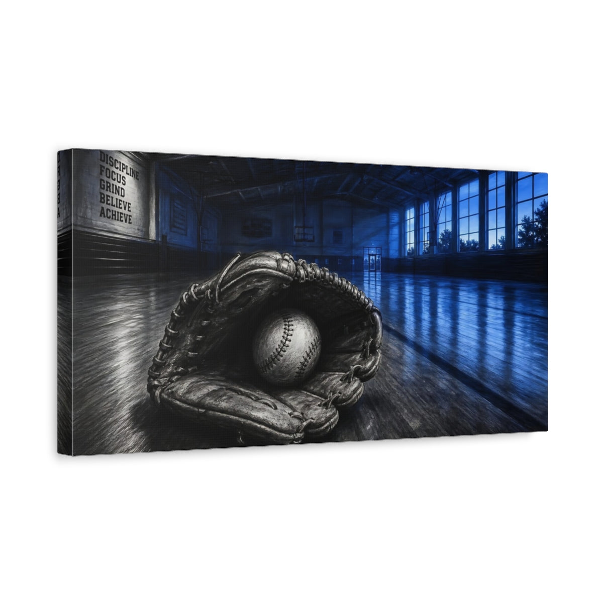 Side Mockup 3. Sports Baseball Glove Blue And Black shown as canvas print