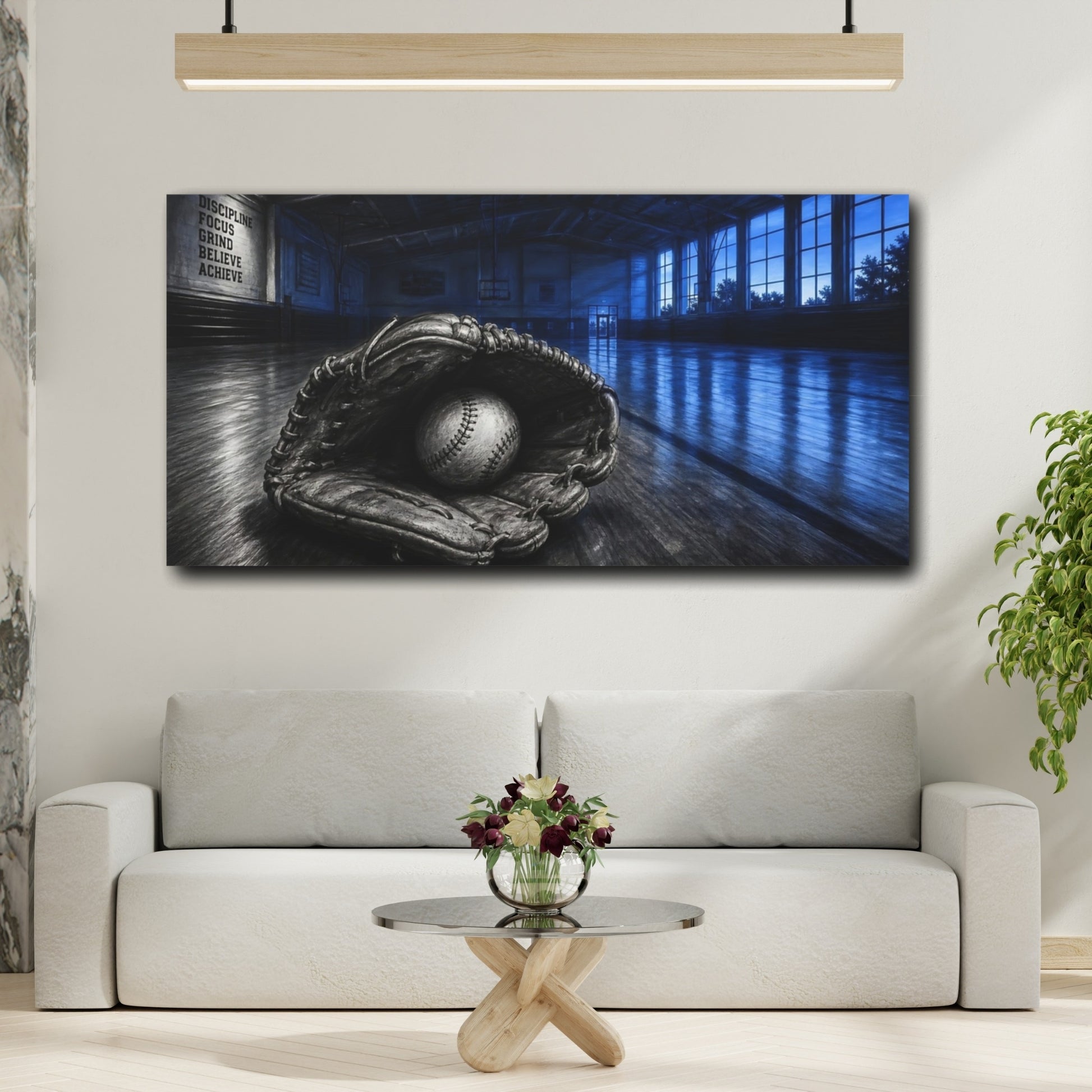 Mockup 2. Sports Baseball Glove Blue And Black shown as canvas print