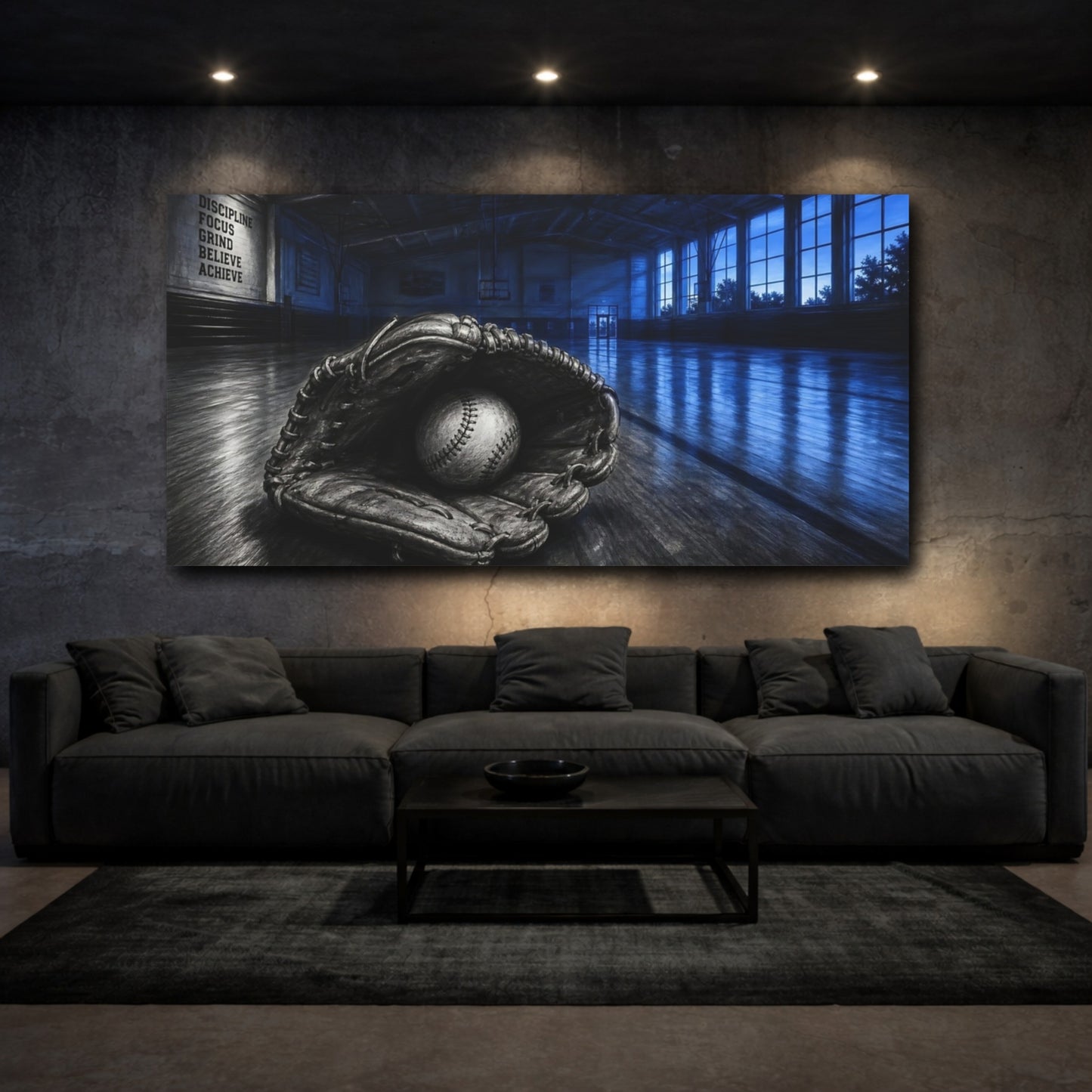 Mockup 3. Sports Baseball Glove Blue And Black shown as canvas print