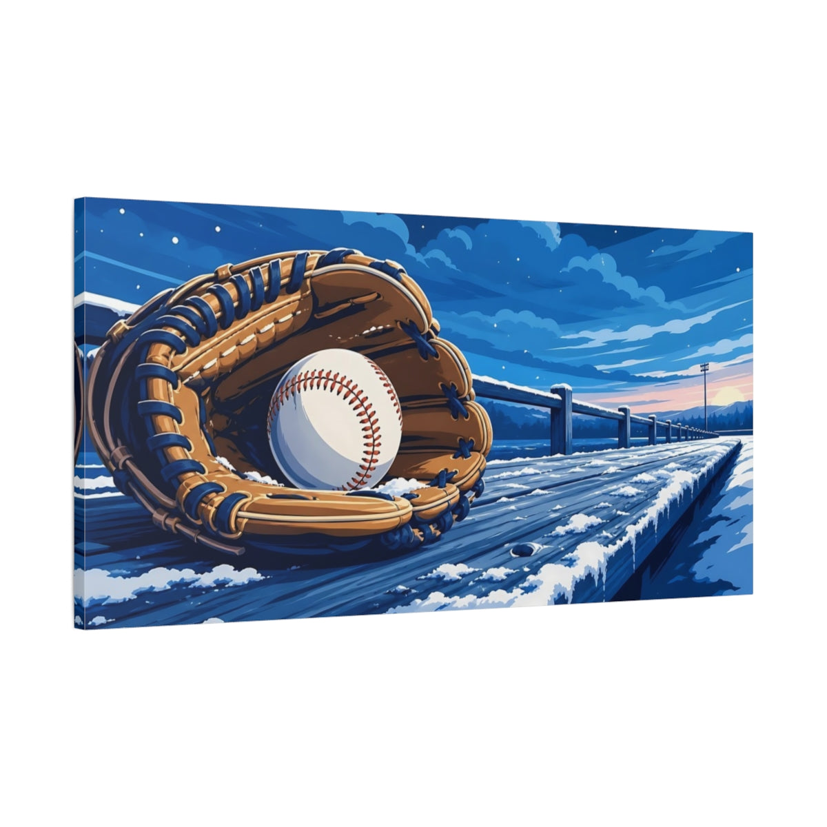 Main Mockup. Sports Baseball Glove Blue Winter Baseball shown as canvas print
