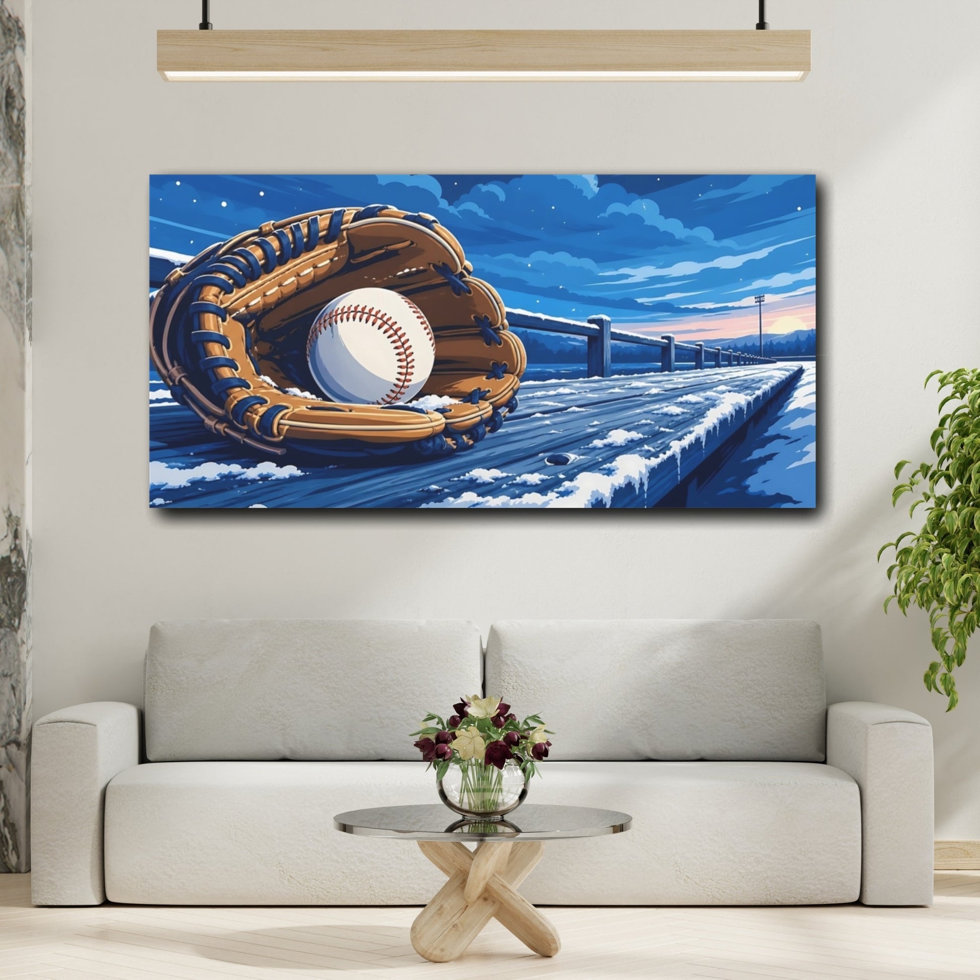 Mockup 2. Sports Baseball Glove Blue Winter Baseball shown as canvas print
