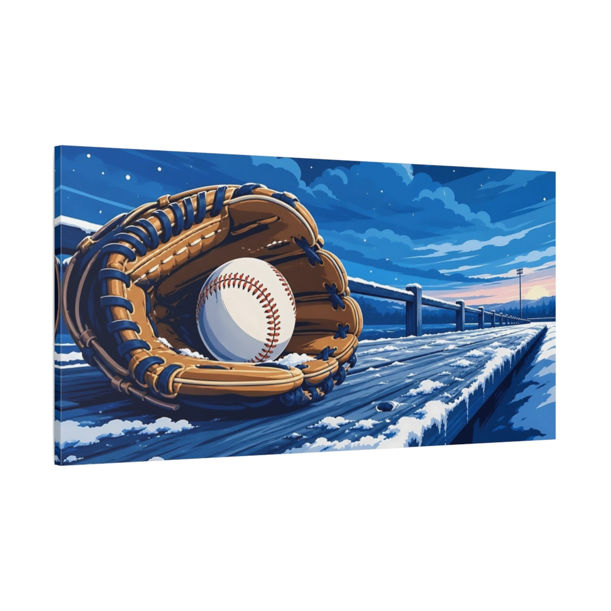 Side Mockup 2. Sports Baseball Glove Blue Winter Baseball shown as canvas print