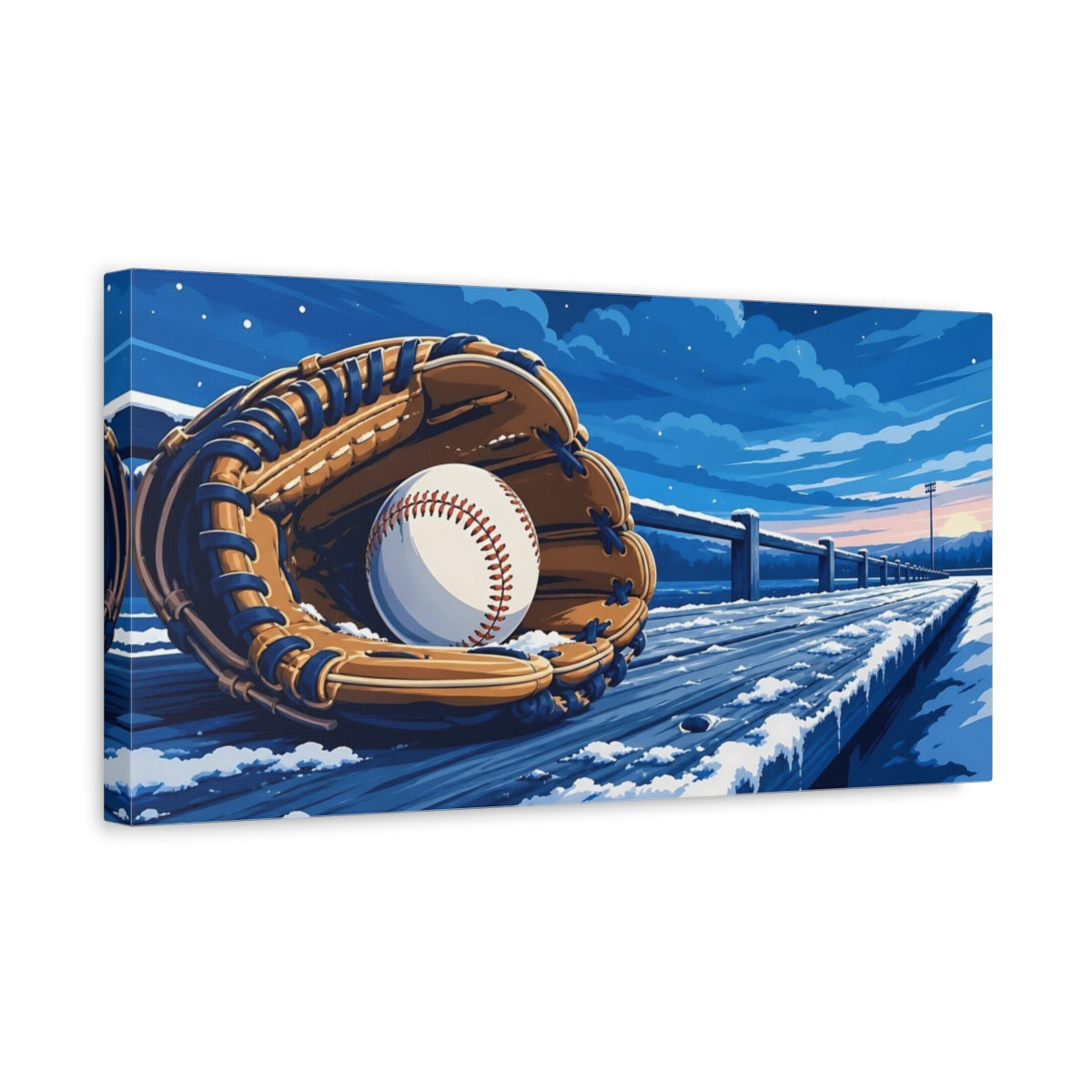 Side Mockup 3. Sports Baseball Glove Blue Winter Baseball shown as canvas print