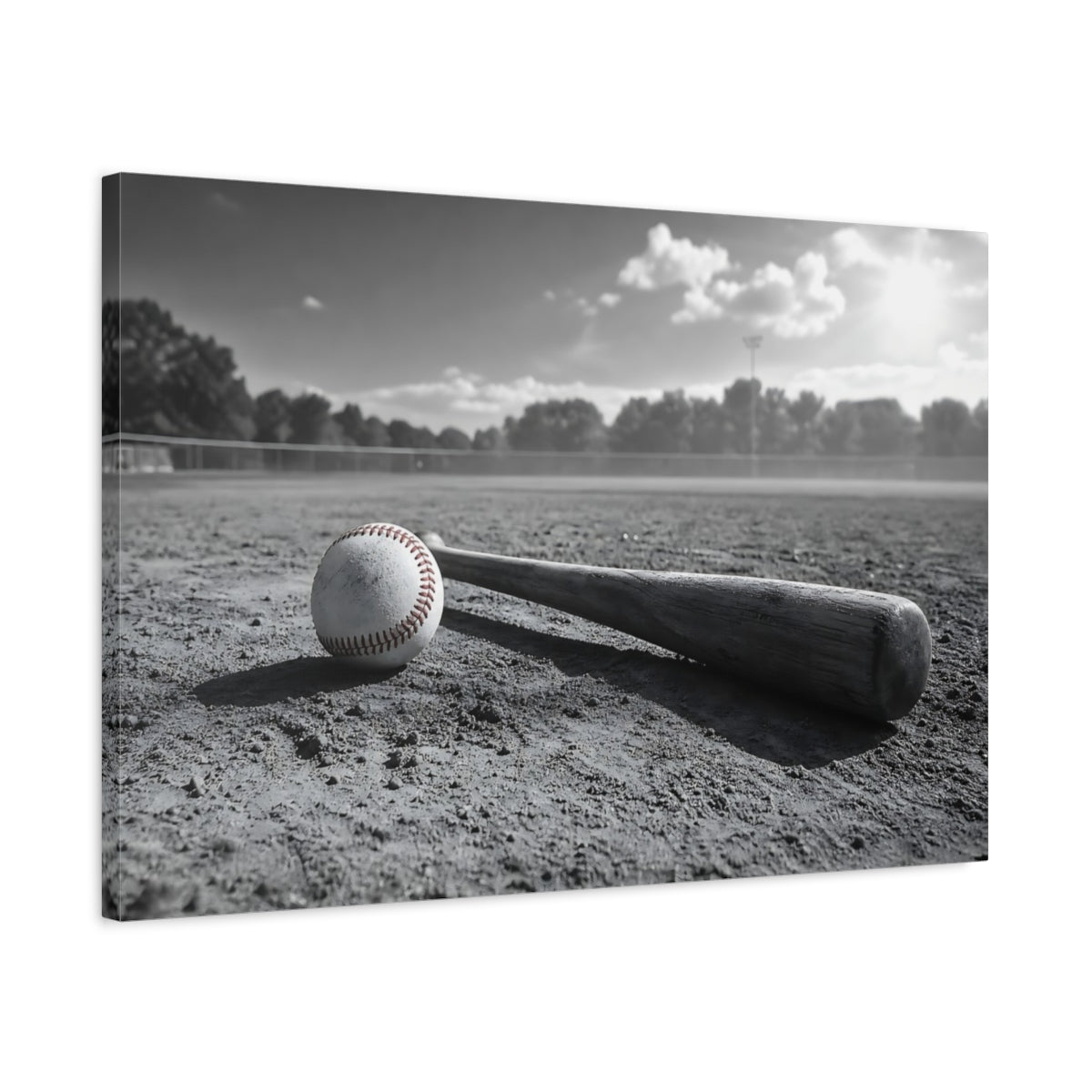 Side Mockup 2. Sports Baseball Monochrome Baseball shown as canvas print