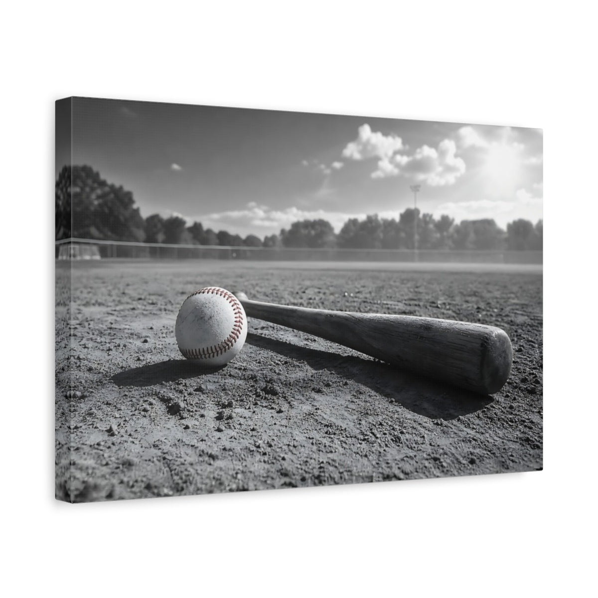 Side Mockup 4. Sports Baseball Monochrome Baseball shown as canvas print