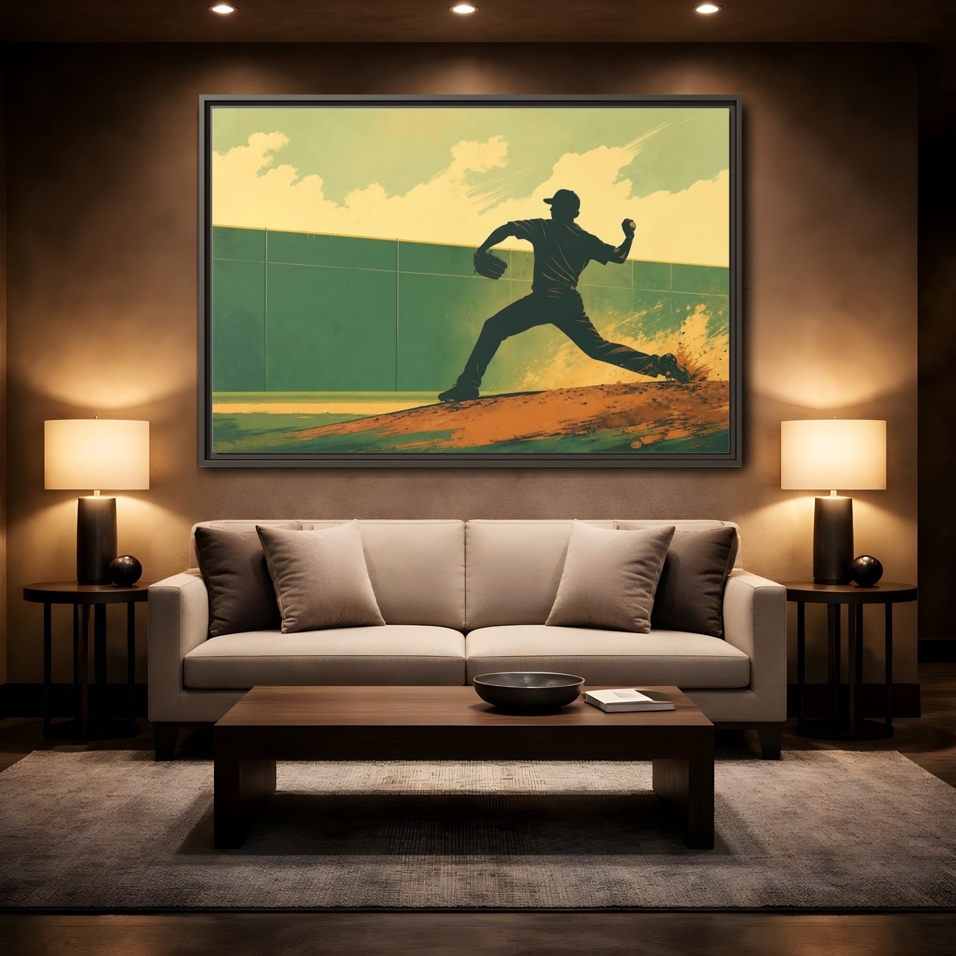 Mockup 2. Sports Baseball Pitcher Baseball Pitcher shown as framed canvas print