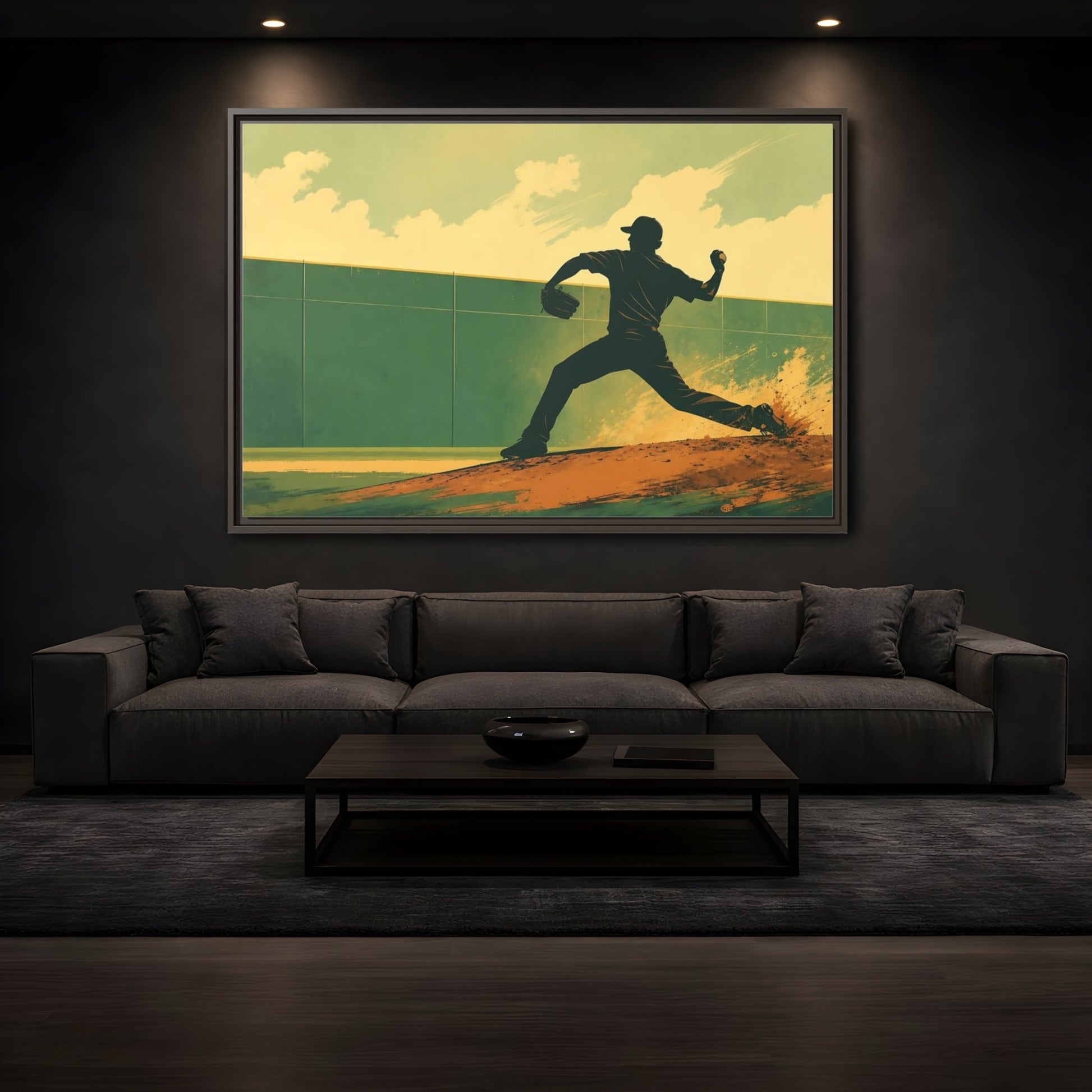 Mockup 3. Sports Baseball Pitcher Baseball Pitcher shown as framed canvas print