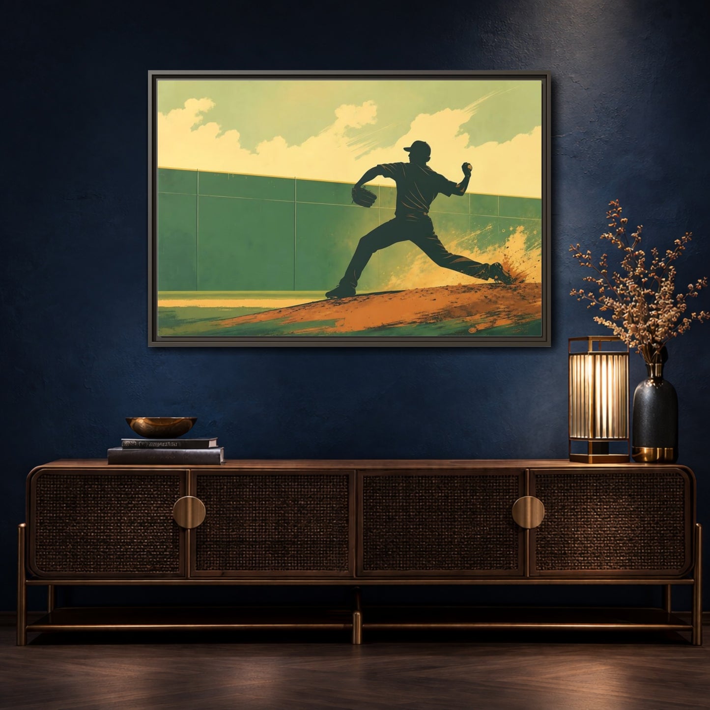 Mockup 4. Sports Baseball Pitcher Baseball Pitcher shown as framed canvas print