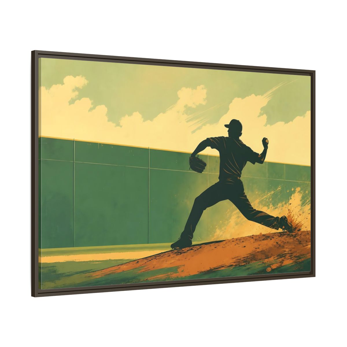 Side Mockup 8. Sports Baseball Pitcher Baseball Pitcher shown as framed canvas print