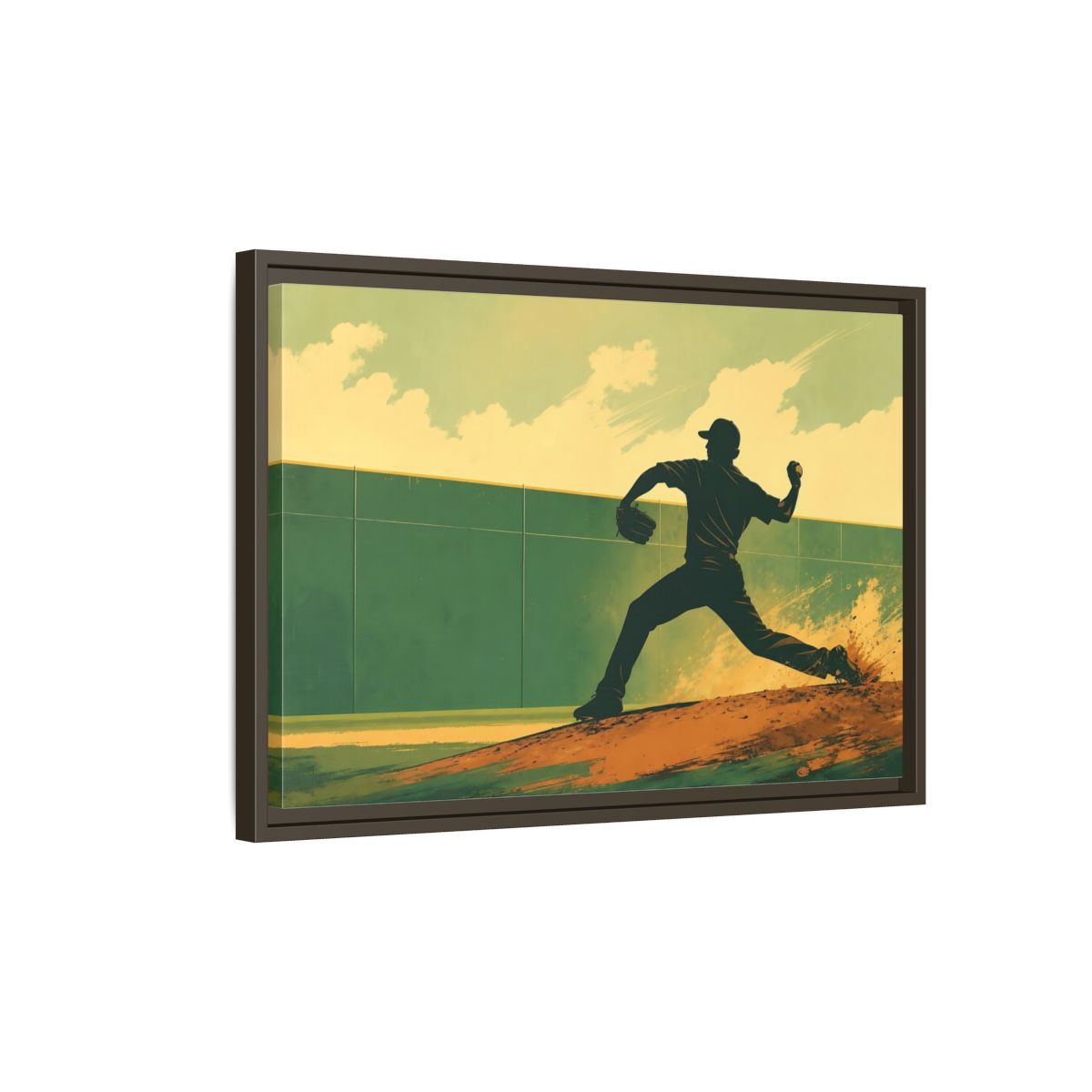 Side Mockup 2. Sports Baseball Pitcher Baseball Pitcher shown as framed canvas print