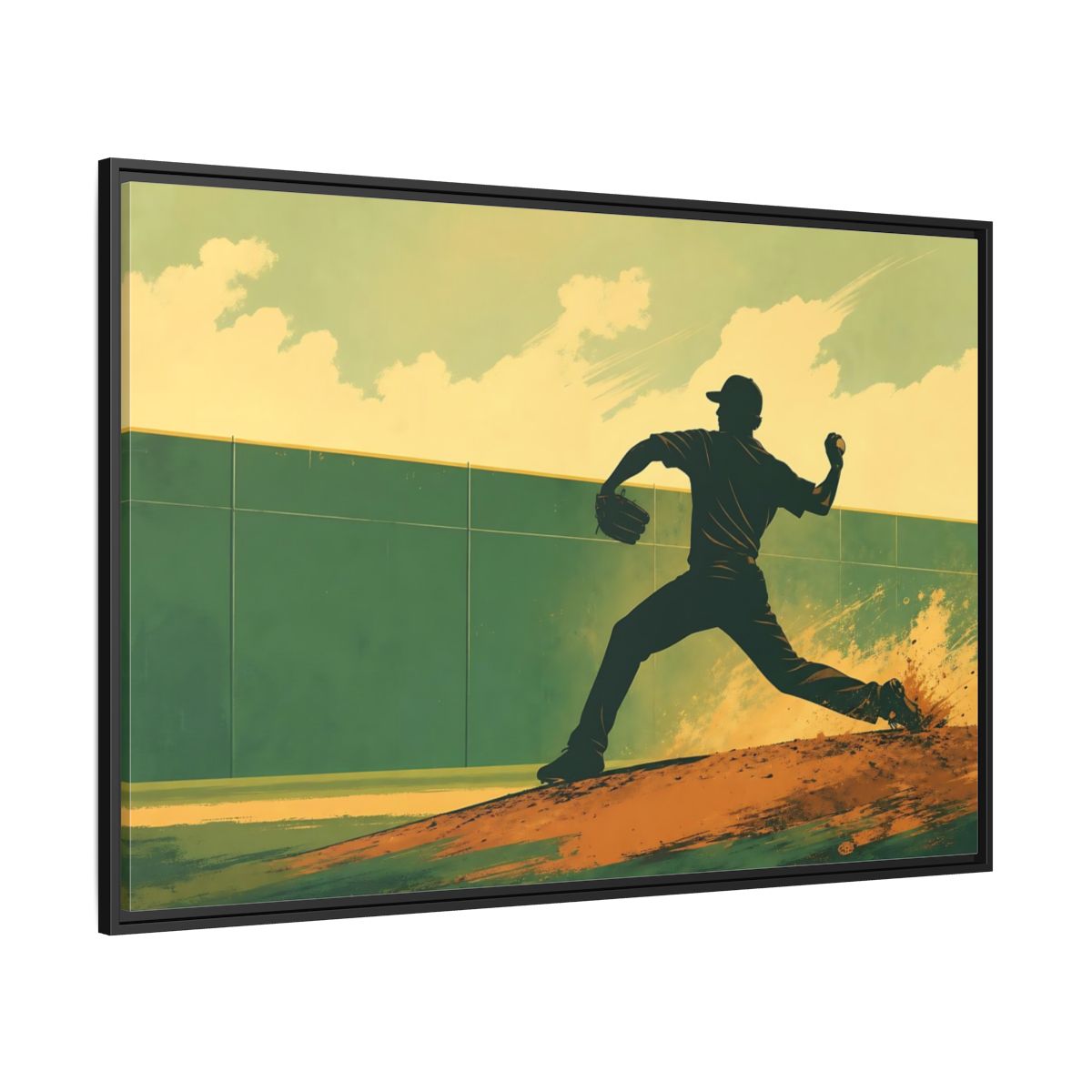 Side Mockup 12. Sports Baseball Pitcher Baseball Pitcher shown as framed canvas print