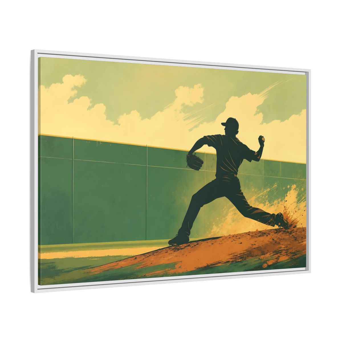 Side Mockup 7. Sports Baseball Pitcher Baseball Pitcher shown as framed canvas print