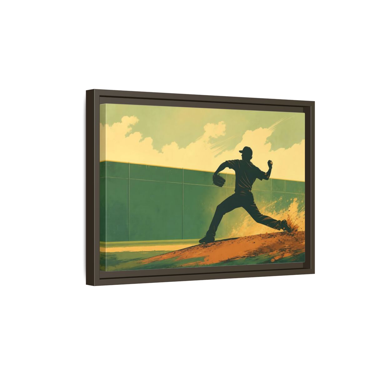 Side Mockup 5. Sports Baseball Pitcher Baseball Pitcher shown as framed canvas print