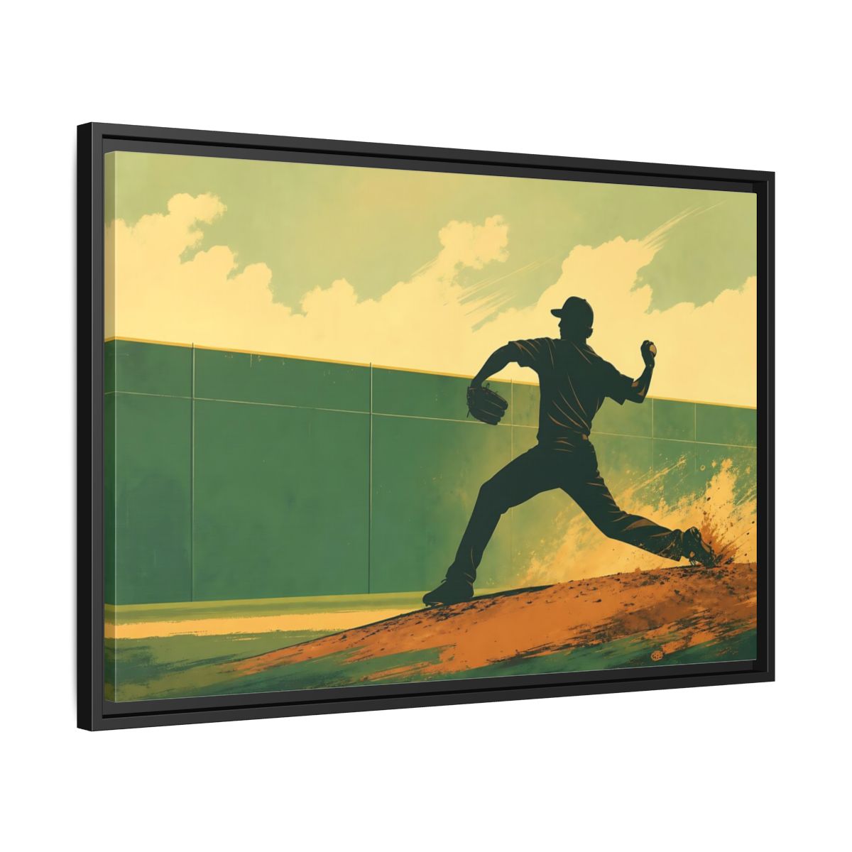Side Mockup 14. Sports Baseball Pitcher Baseball Pitcher shown as framed canvas print