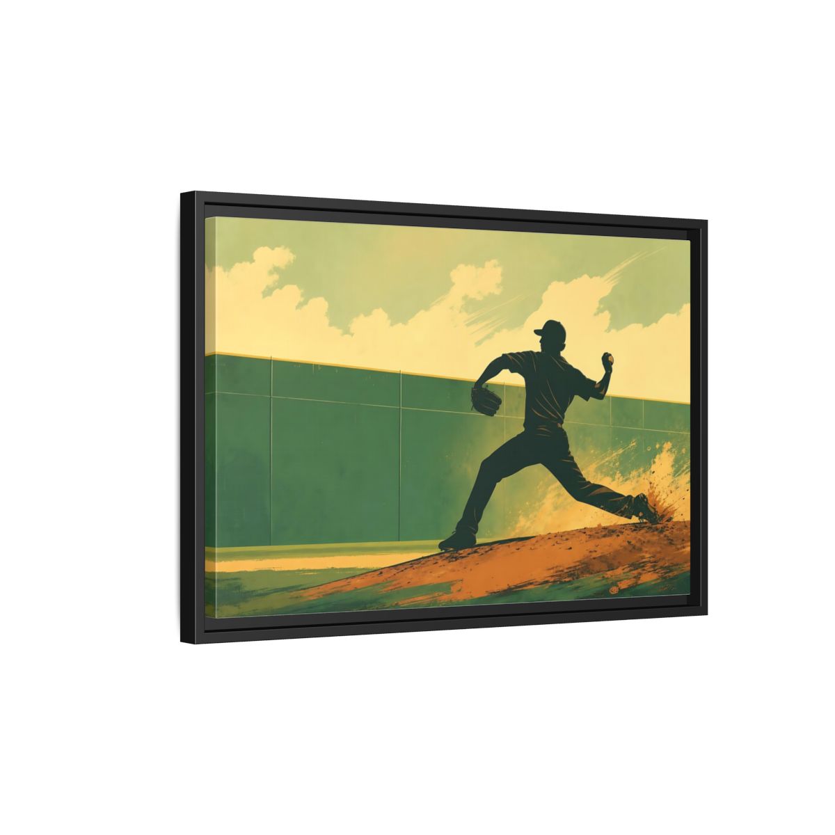 Side Mockup 3. Sports Baseball Pitcher Baseball Pitcher shown as framed canvas print