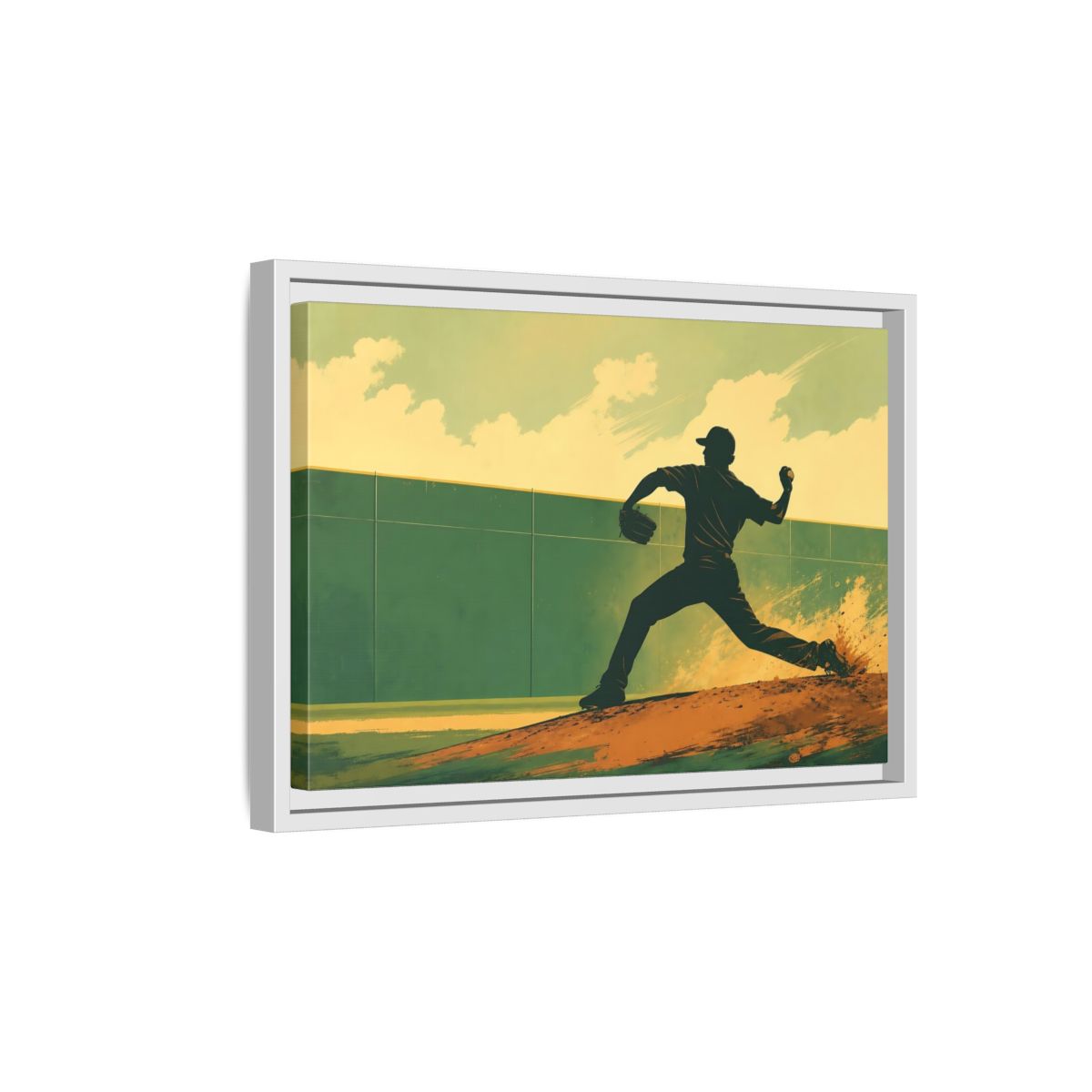 Side Mockup 4. Sports Baseball Pitcher Baseball Pitcher shown as framed canvas print
