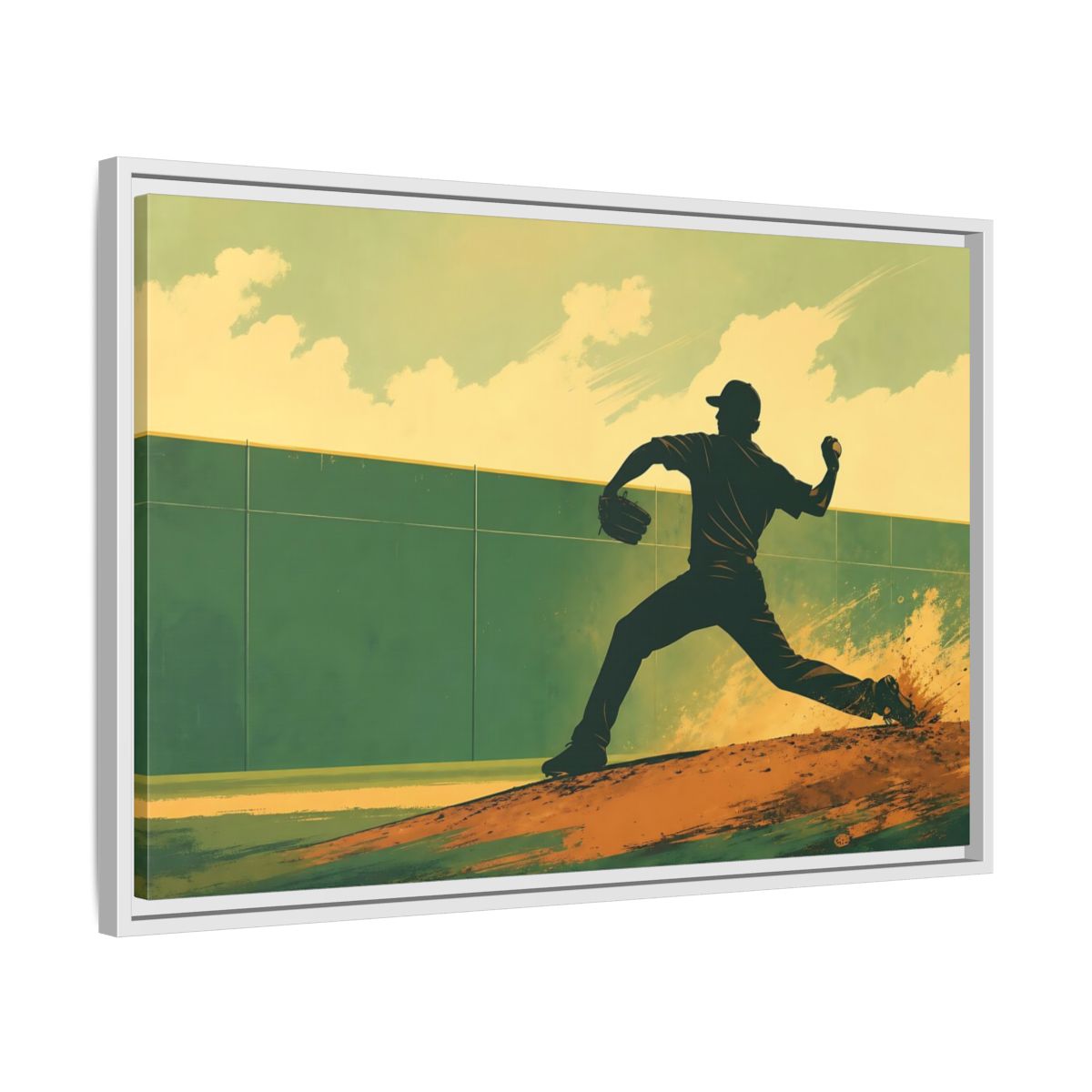 Side Mockup 10. Sports Baseball Pitcher Baseball Pitcher shown as framed canvas print