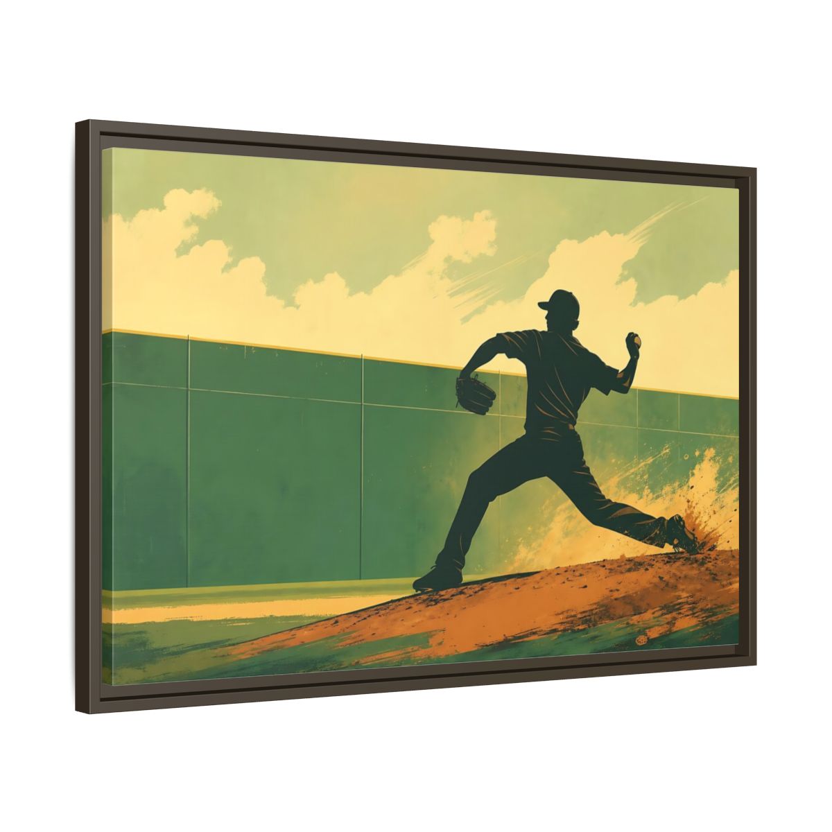 Side Mockup 11. Sports Baseball Pitcher Baseball Pitcher shown as framed canvas print