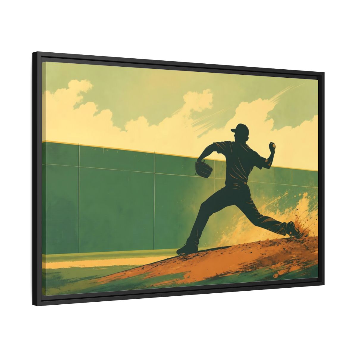 Side Mockup 13. Sports Baseball Pitcher Baseball Pitcher shown as framed canvas print