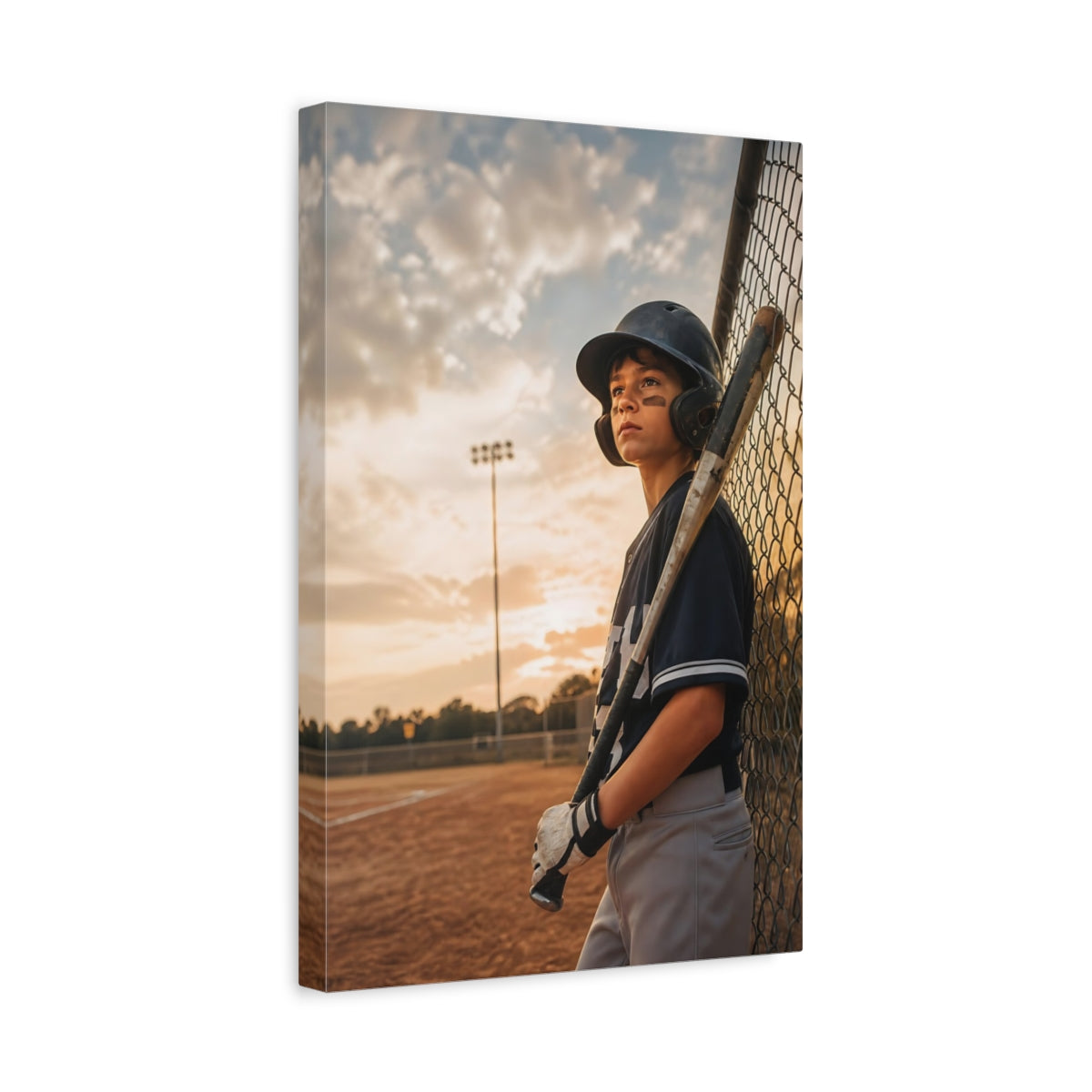 Side Mockup 4. Sports Baseball Player Baseball Player Sunset shown as canvas print