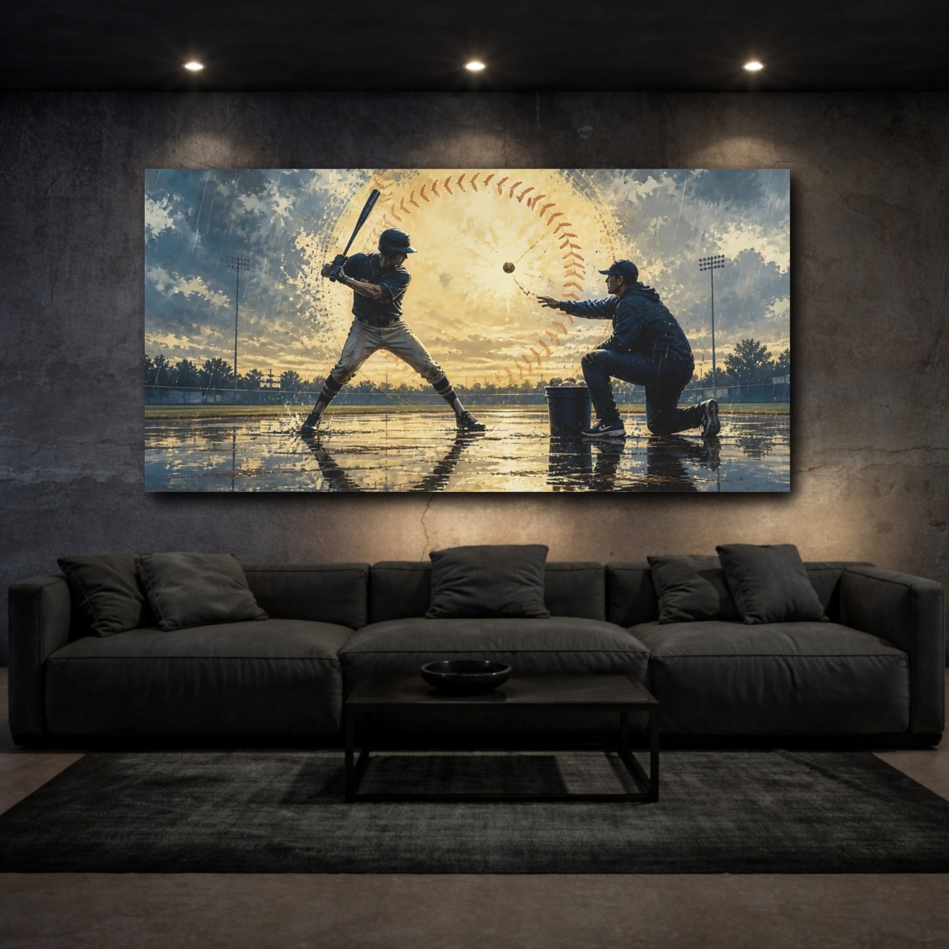 Mockup 3. Sports Baseball Players Dramatic Baseball shown as canvas print