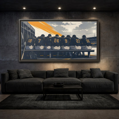 Mockup 3. Sports Baseball Team Orange And Grey Baseball shown as framed canvas print