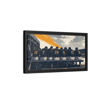 Side Mockup 8. Sports Baseball Team Orange And Grey Baseball shown as framed canvas print