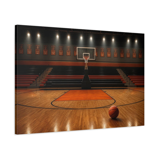 Main Mockup. Sports Basketball Court Orange And Black shown as canvas print