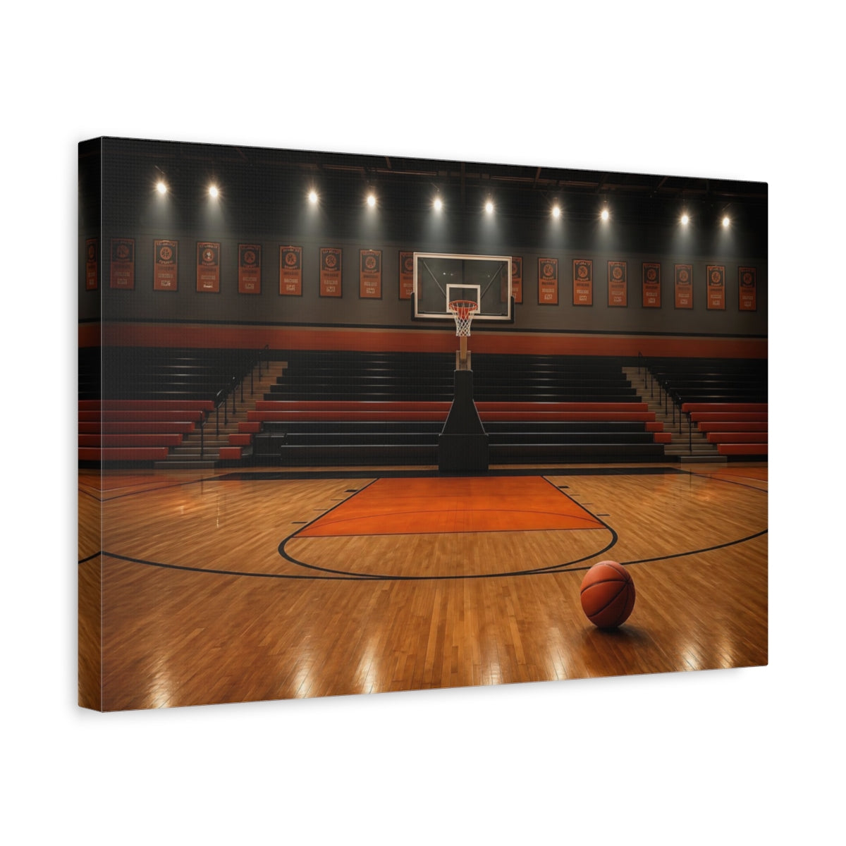Side Mockup 4. Sports Basketball Court Orange And Black shown as canvas print