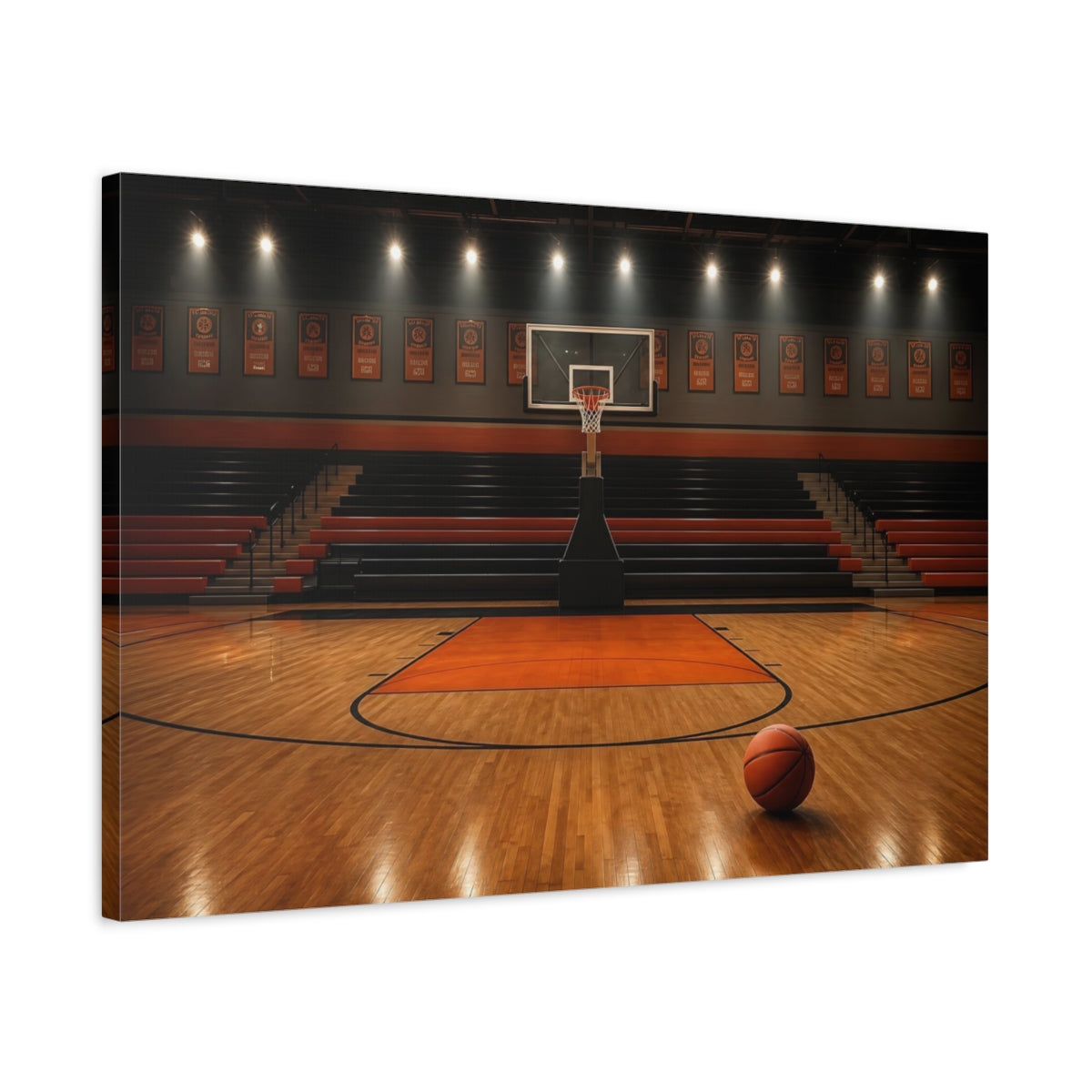 Side Mockup 2. Sports Basketball Court Orange And Black shown as canvas print