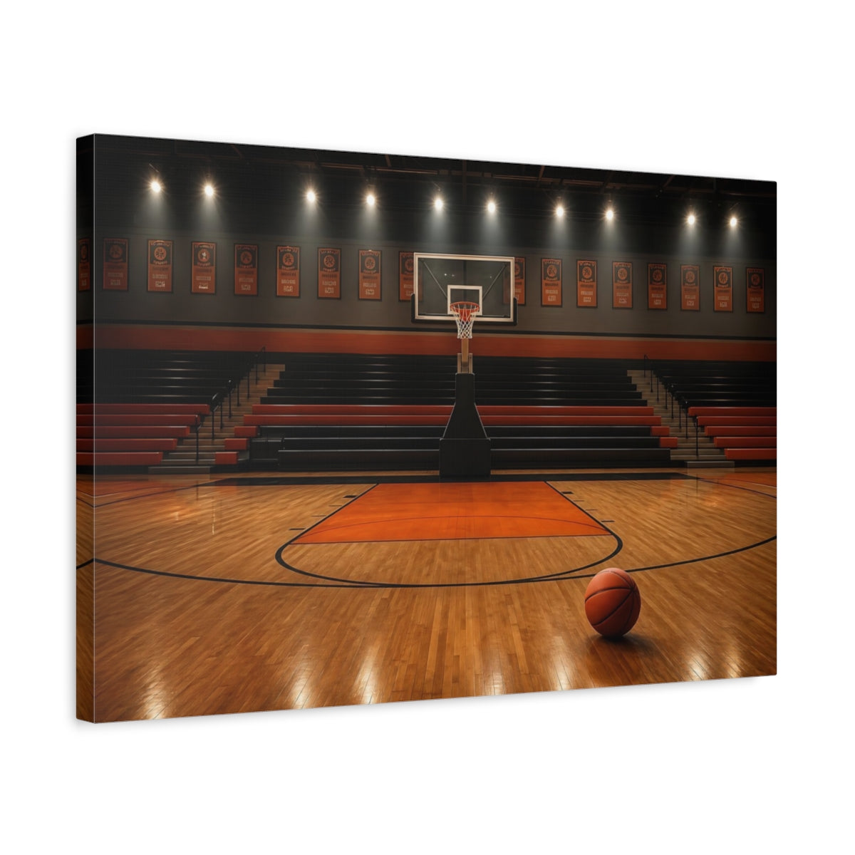 Side Mockup 3. Sports Basketball Court Orange And Black shown as canvas print