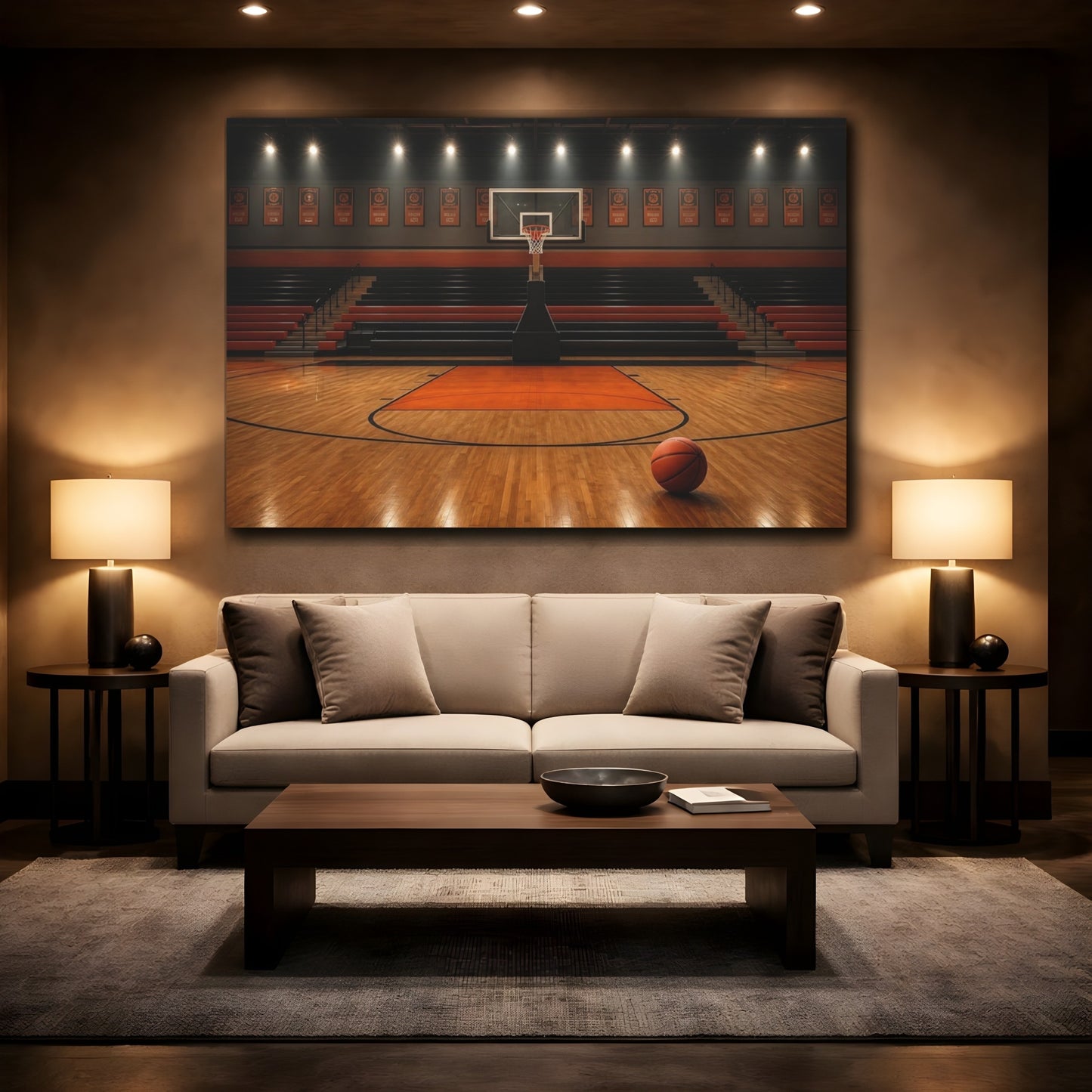 Mockup 2. Sports Basketball Court Orange And Black shown as canvas print