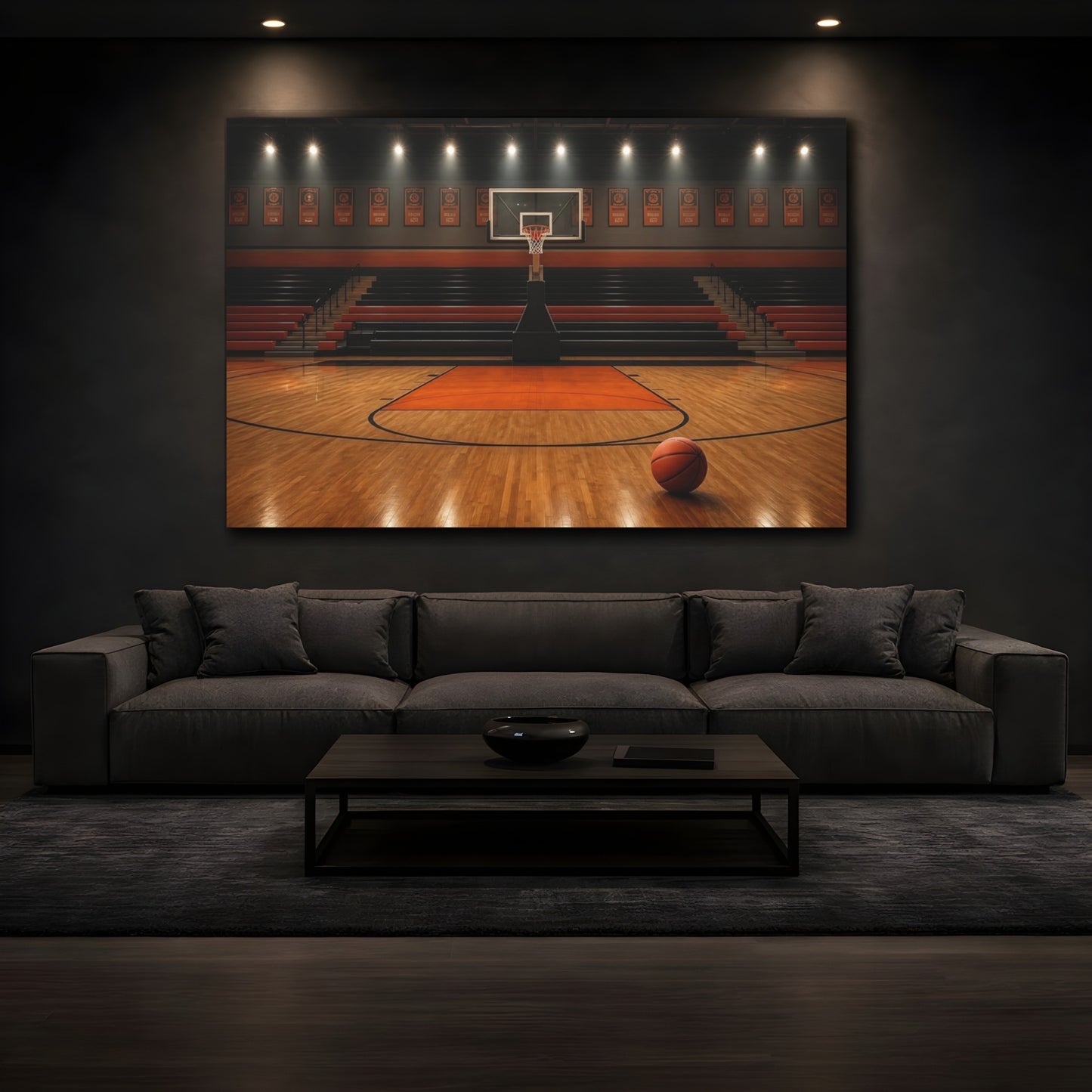 Mockup 3. Sports Basketball Court Orange And Black shown as canvas print