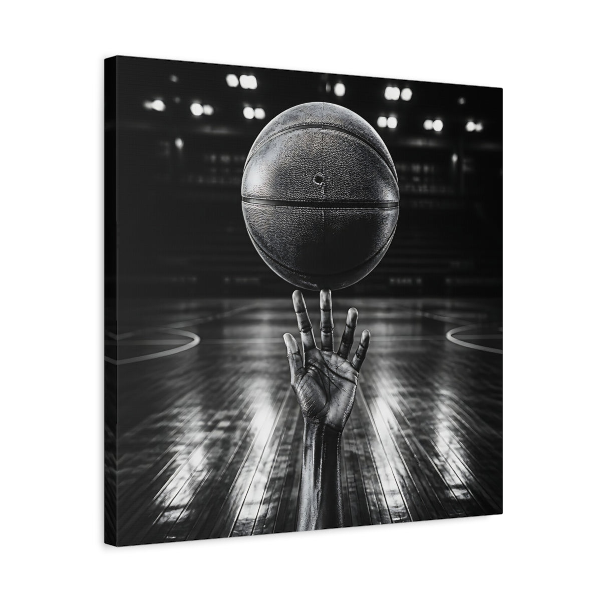 Side Mockup 5. Sports Basketball Hand Black And White shown as canvas print