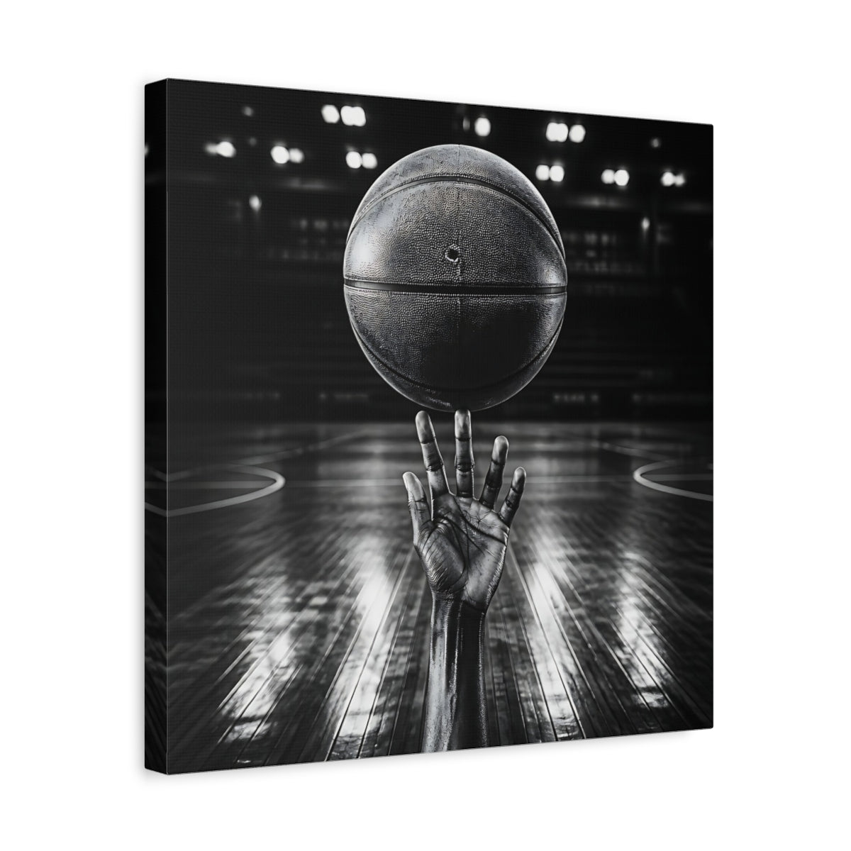 Side Mockup 6. Sports Basketball Hand Black And White shown as canvas print