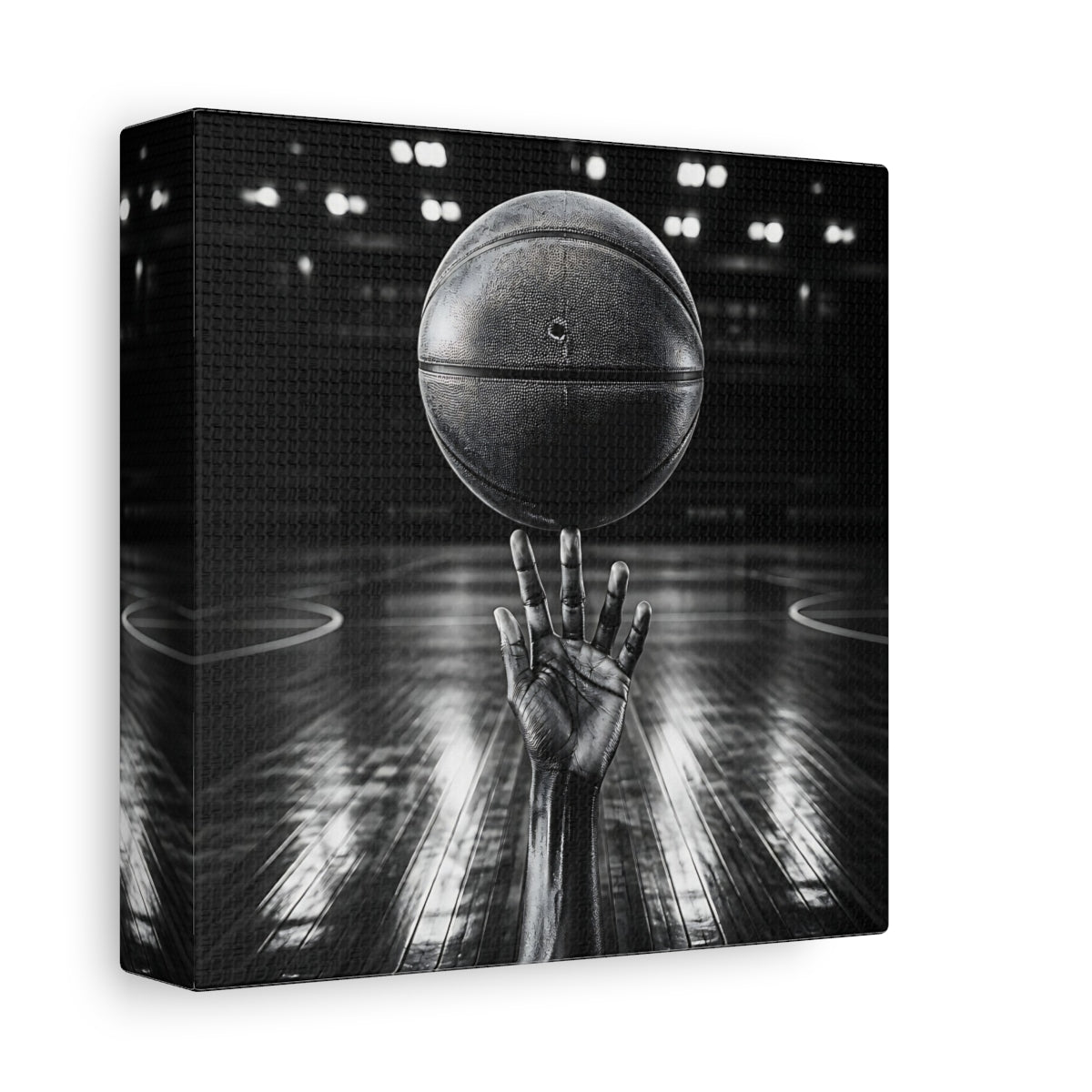 Side Mockup 2. Sports Basketball Hand Black And White shown as canvas print